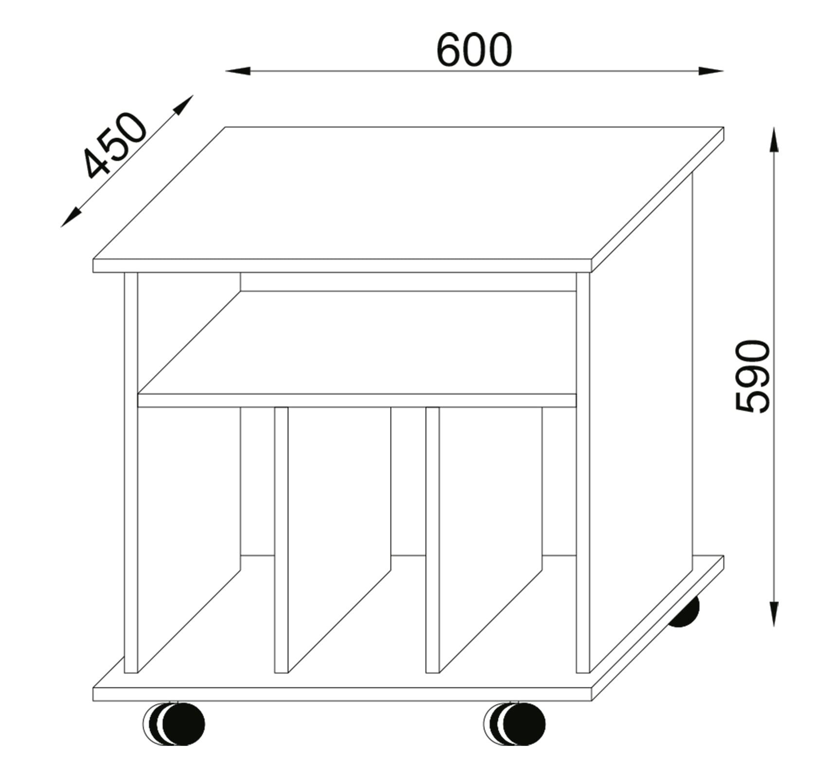 VCM Couchtisch »VCM Holz Beistelltisch | Couchtisch schlicht | Sofatisch Rollen | Maße ca. H. 59 x B. 60 x T. 45 cm | rollbar Kaffeetisch - Tabina«, (Lona)