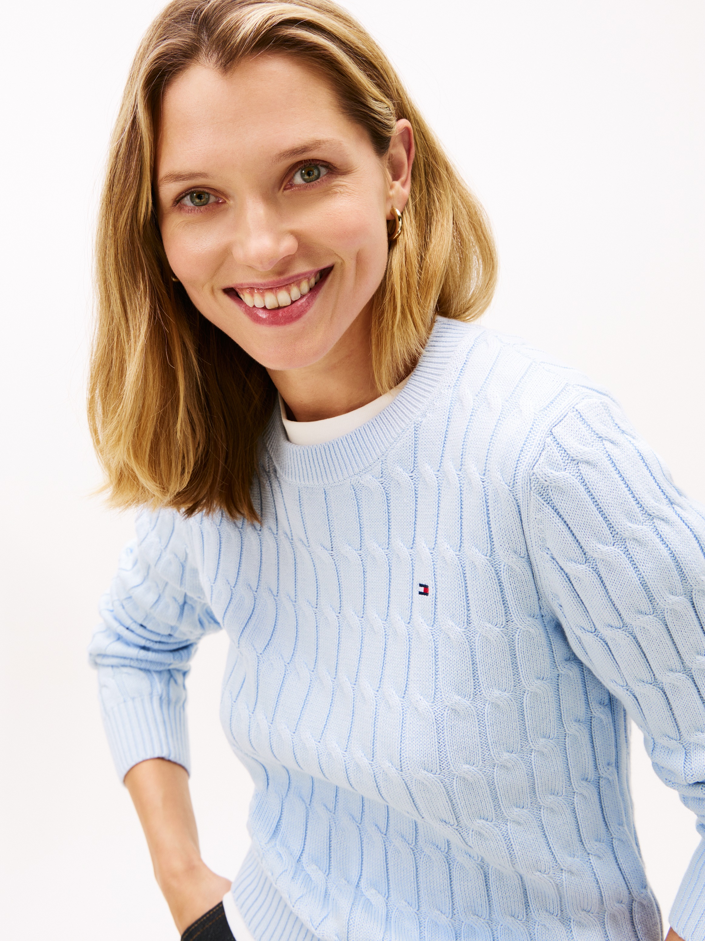 Tommy Hilfiger Rundhalspullover "CO CABLE MID GG C-NK LS SWT" mit Zopfmuste günstig online kaufen