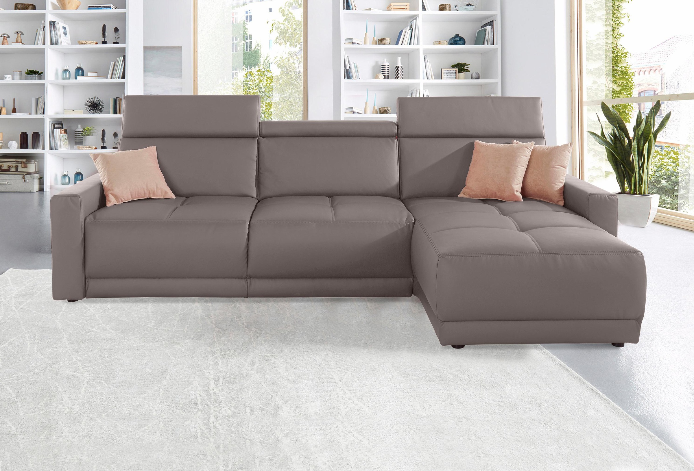 DOMO collection Ecksofa »Ava mit moderner Sitzheftung & toller Doppelnaht, komfortabel, L-Form«, mit Recamiere, inkl. Federkern, wahlweise mit Kopfteilverstellungen
