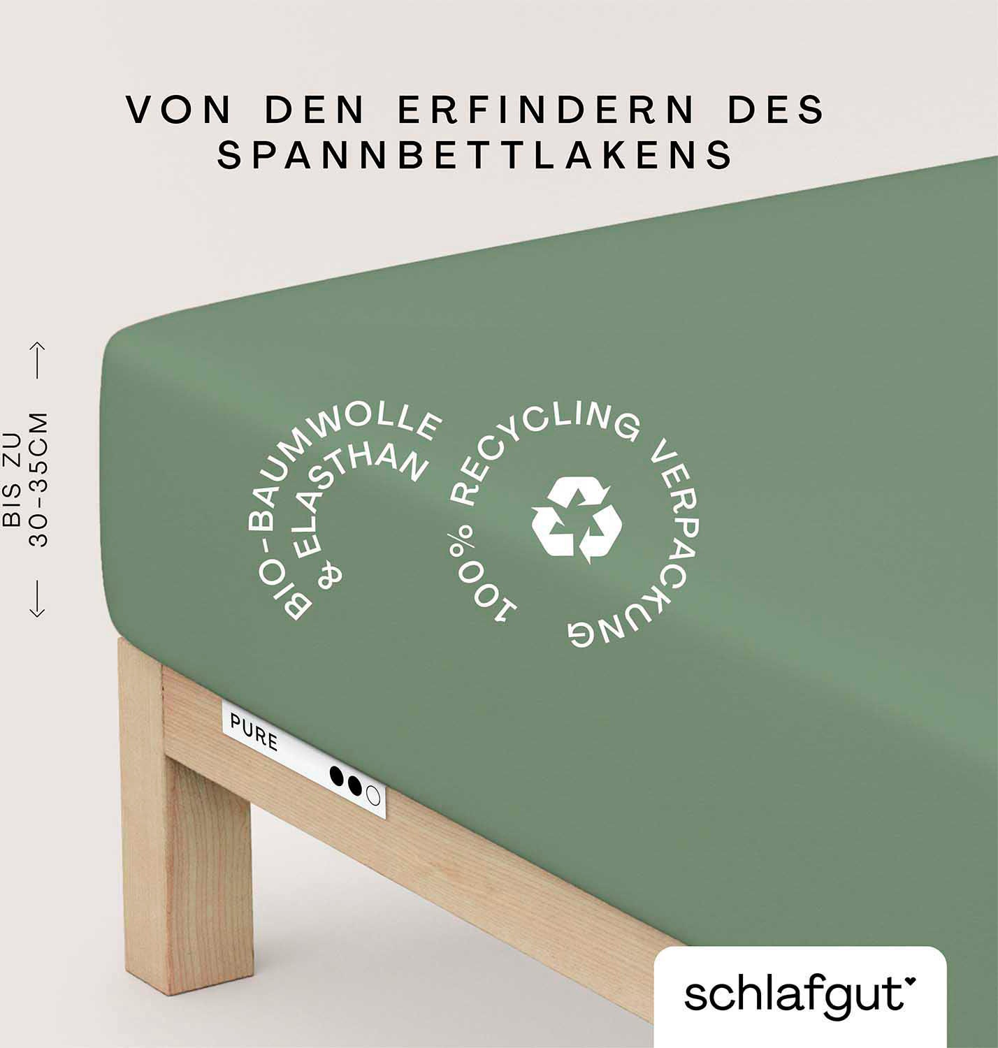 Schlafgut Spannbettlaken "PURE Bio-Baumwolle mit Elasthan, 170 g/m², Bettlaken, Spannbetttuch" PREMIUM Laken für Matratzen bis 30cm Höhe, dehnbar blickdicht, straff