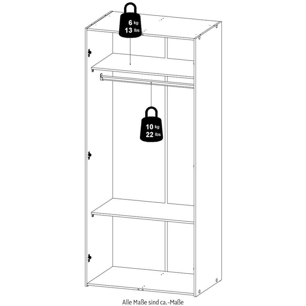 Home affaire Kleiderschrank, Mit viel Stauraum, graue Stangengriffe, Gr. ca. 175,4 x 77,6 x 49,5 cm