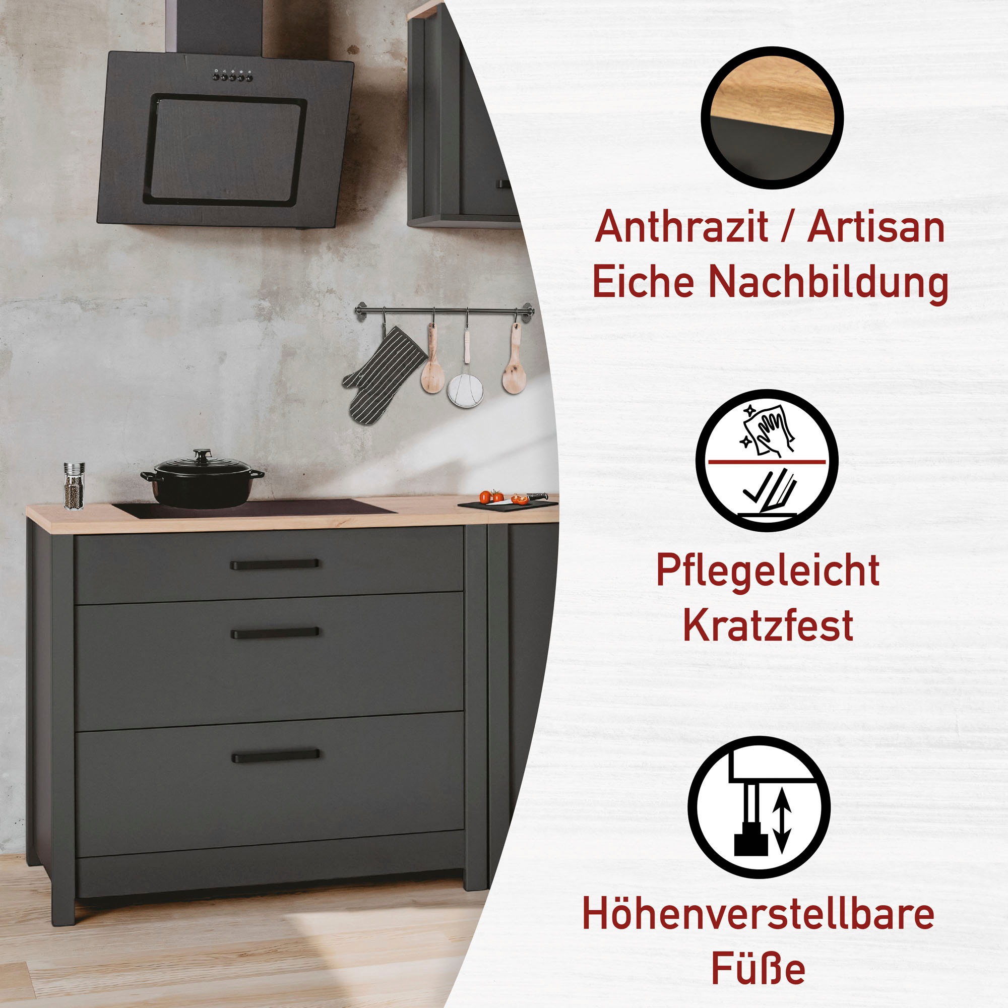 Inter Link Unterschrank »Veneto« 1 Stk. tlg. Für 60/90-cm Kochfeld, Soft-Close, Füße höhenverstellbar, 100x60x92