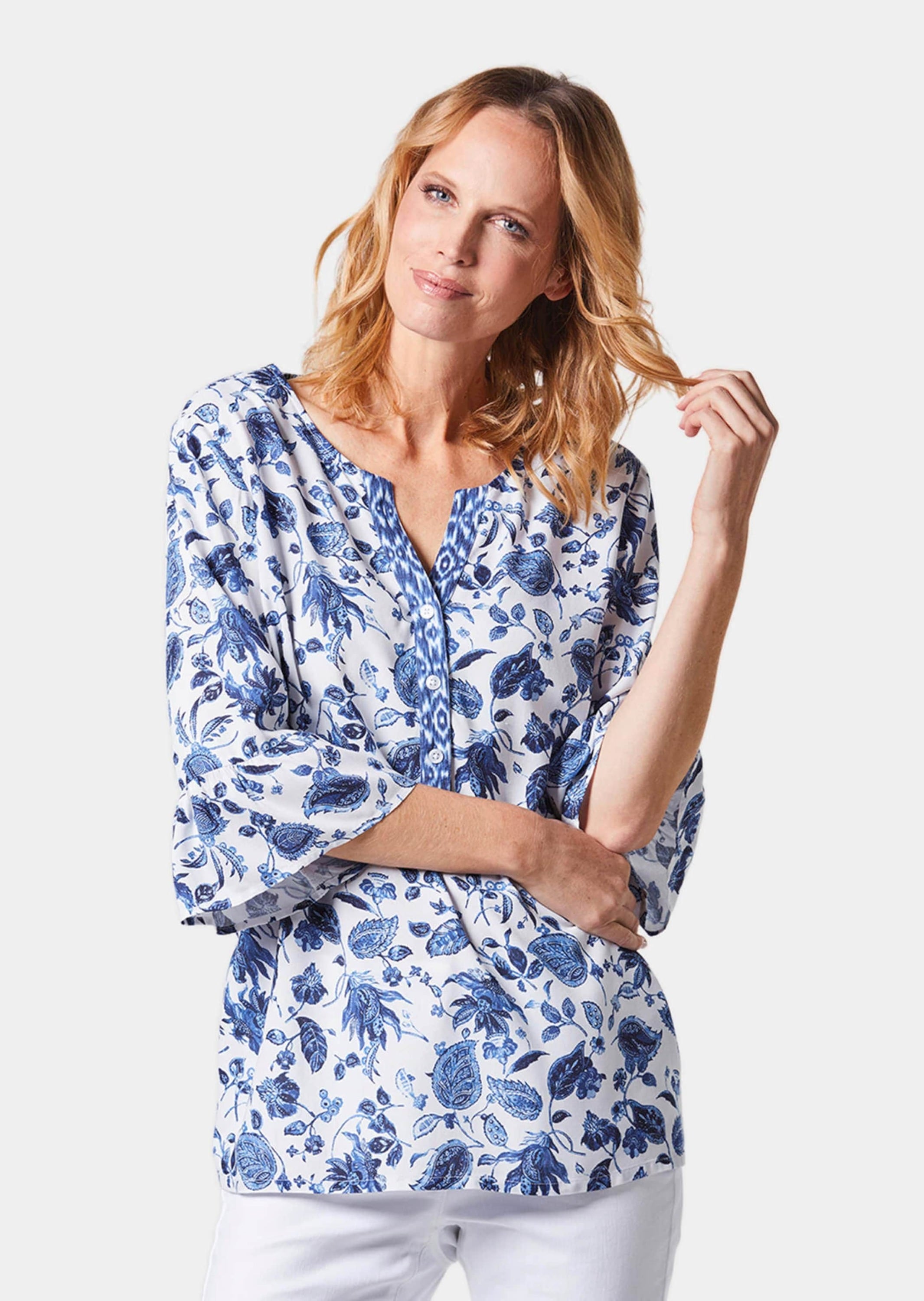 GOLDNER Tunika »Druckbluse Druckbluse mit raffinierter Ausschnittlösung«