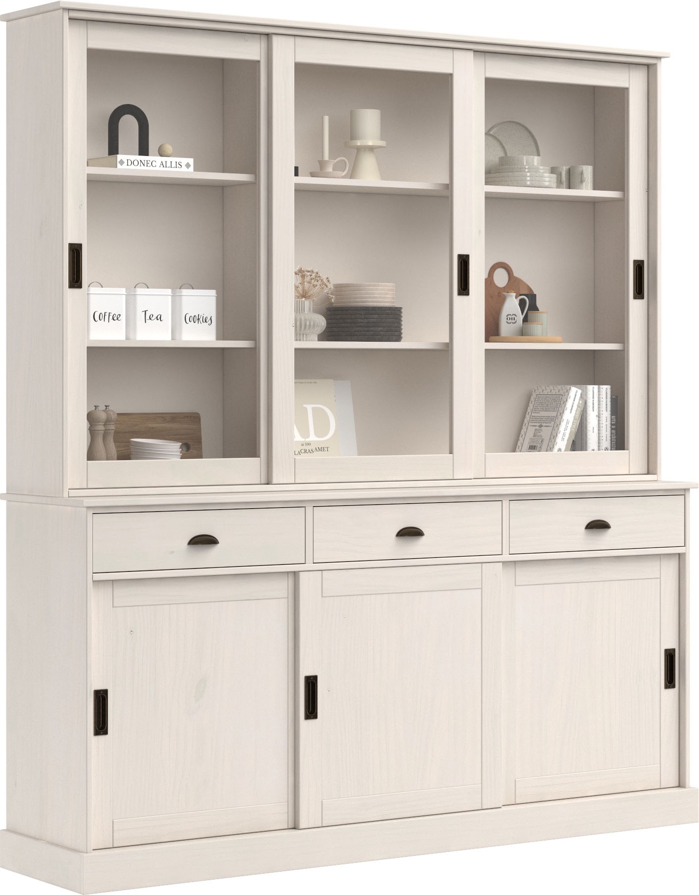 Thumbnail - OTTO home Buffet "Schröder" mit 6 Schiebetüren, davon 3 mit Glaseinsatz,Br.170 cm, Kiefer massiv