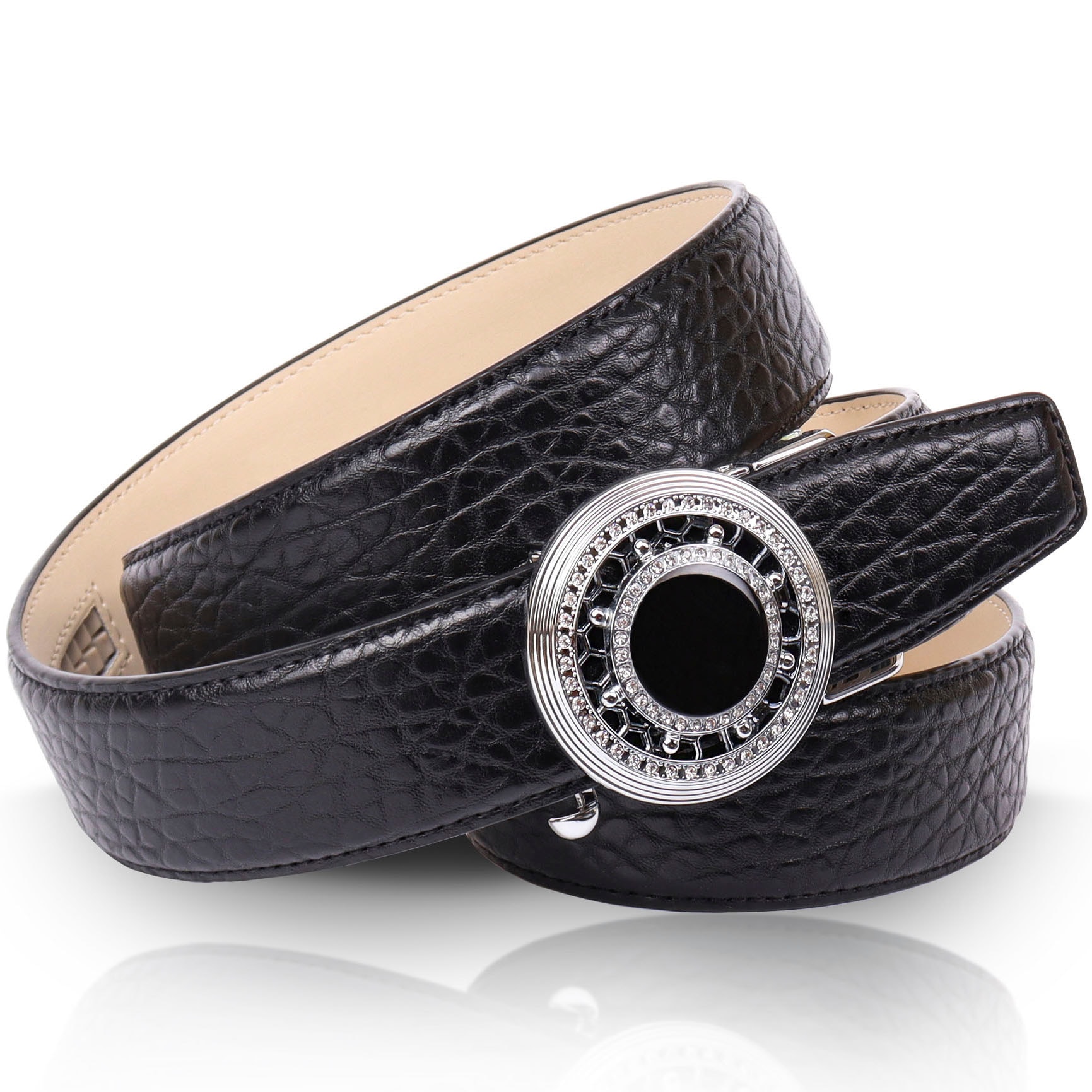 Black Friday Anthoni Crown Ledergürtel, mit schwarzem Schmuckstein,  Oberfläche genarbt | BAUR | Anzuggürtel