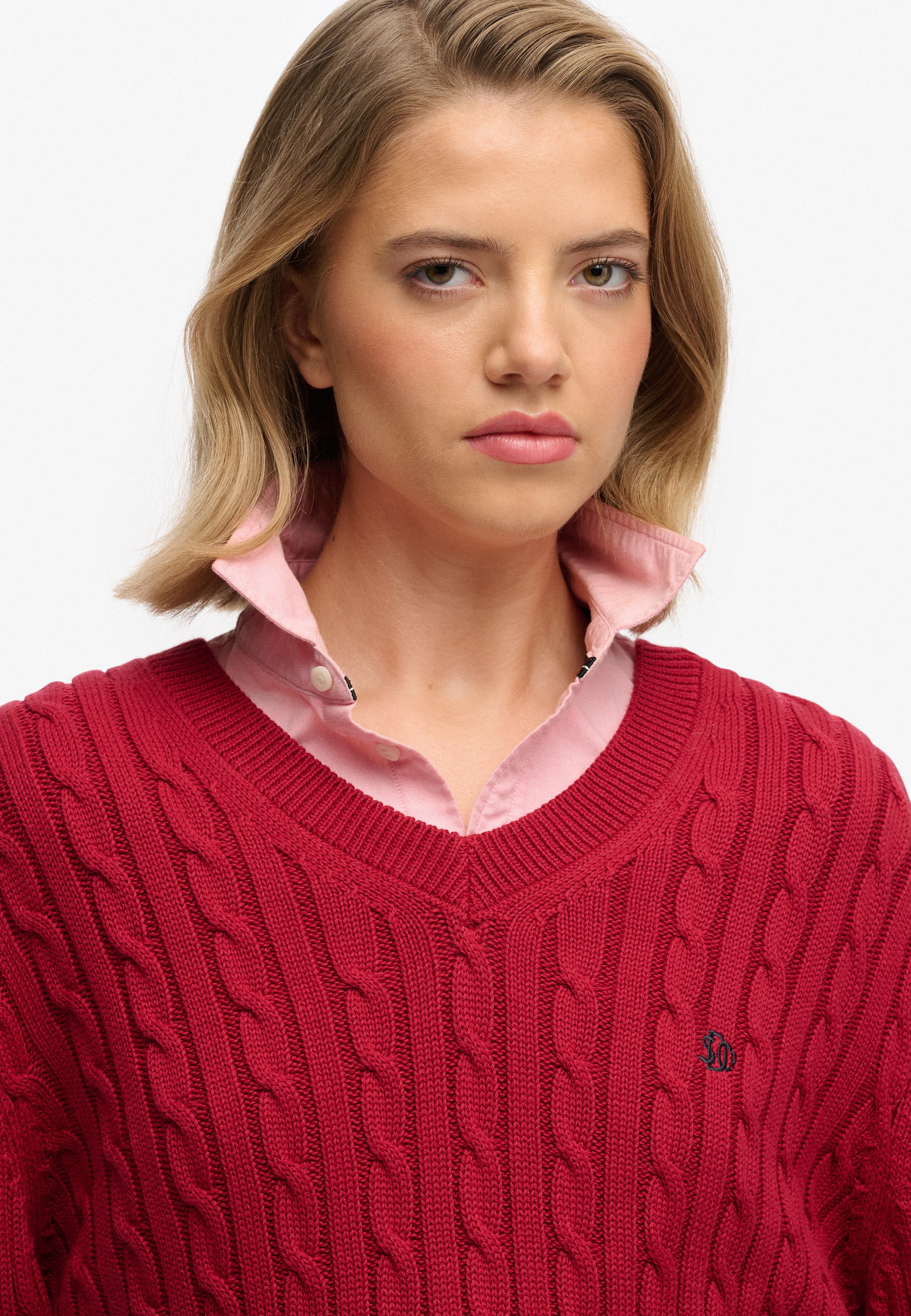 Superdry V-Ausschnitt-Pullover »OVERSIZED CABLE V NECK JUMPER« Baumwolle, oversized Fit