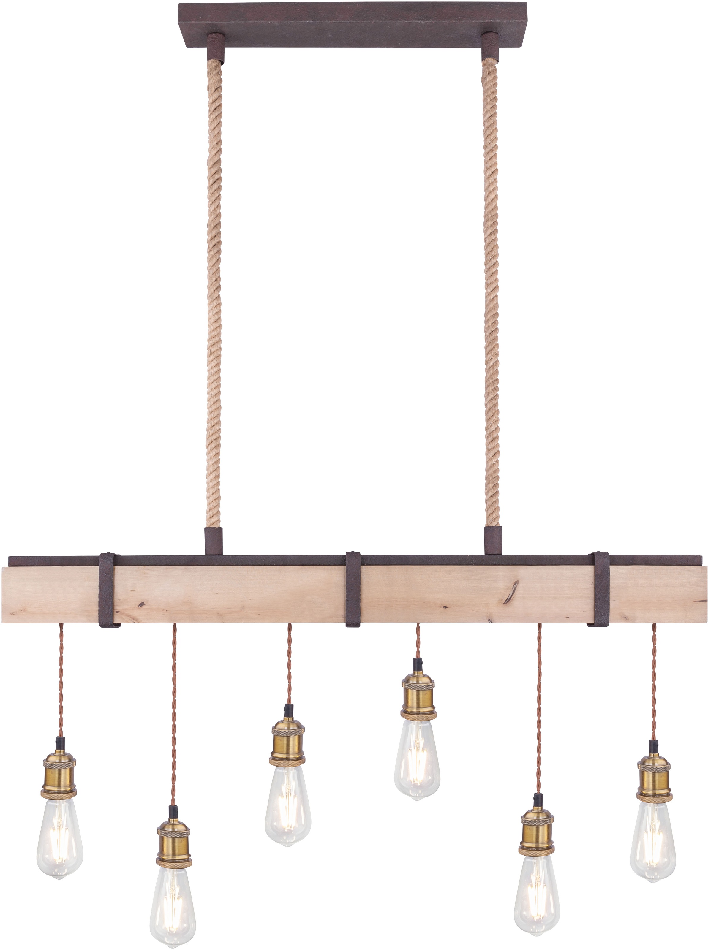 GLOBO LIGHTING Hängeleuchte »MUCHA«, Leuchtmittel E27 | ohne Leuchtmittel, Hängelampe/Pendelleuchte/Metall rostfarben/Holz/Kabel Textil
