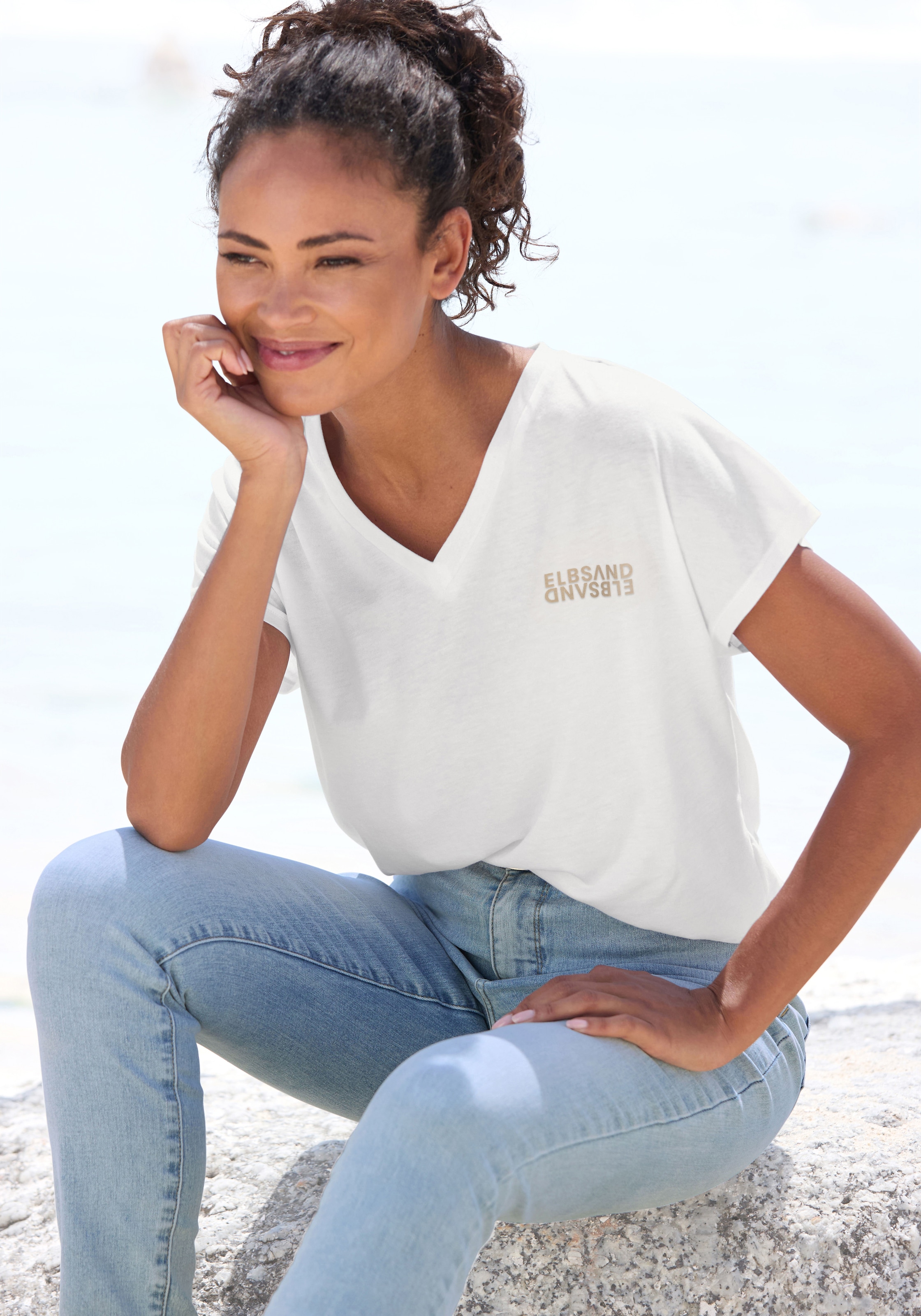 Elbsand V-Shirt "Pajuk" mit Logoprint, Kurzarmshirt, Basic
