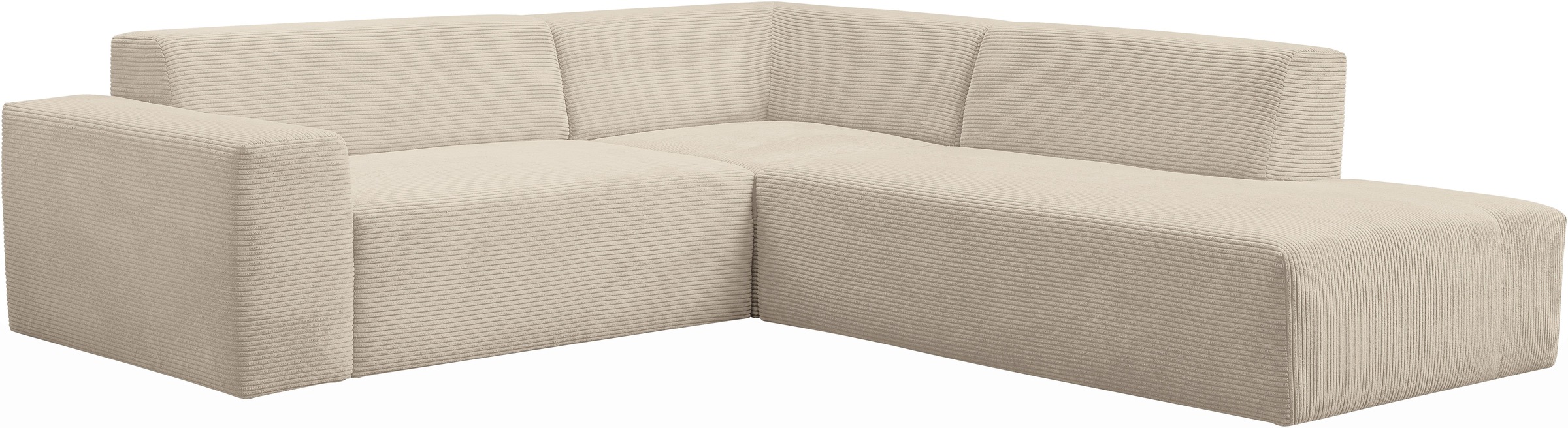 WERK2 Ecksofa »Zeus-M, tolles Sofa mit schönen Details, L-Form«, Curvy Trend Garnitur, urbane Optik, komfortable Wellenunterfederung