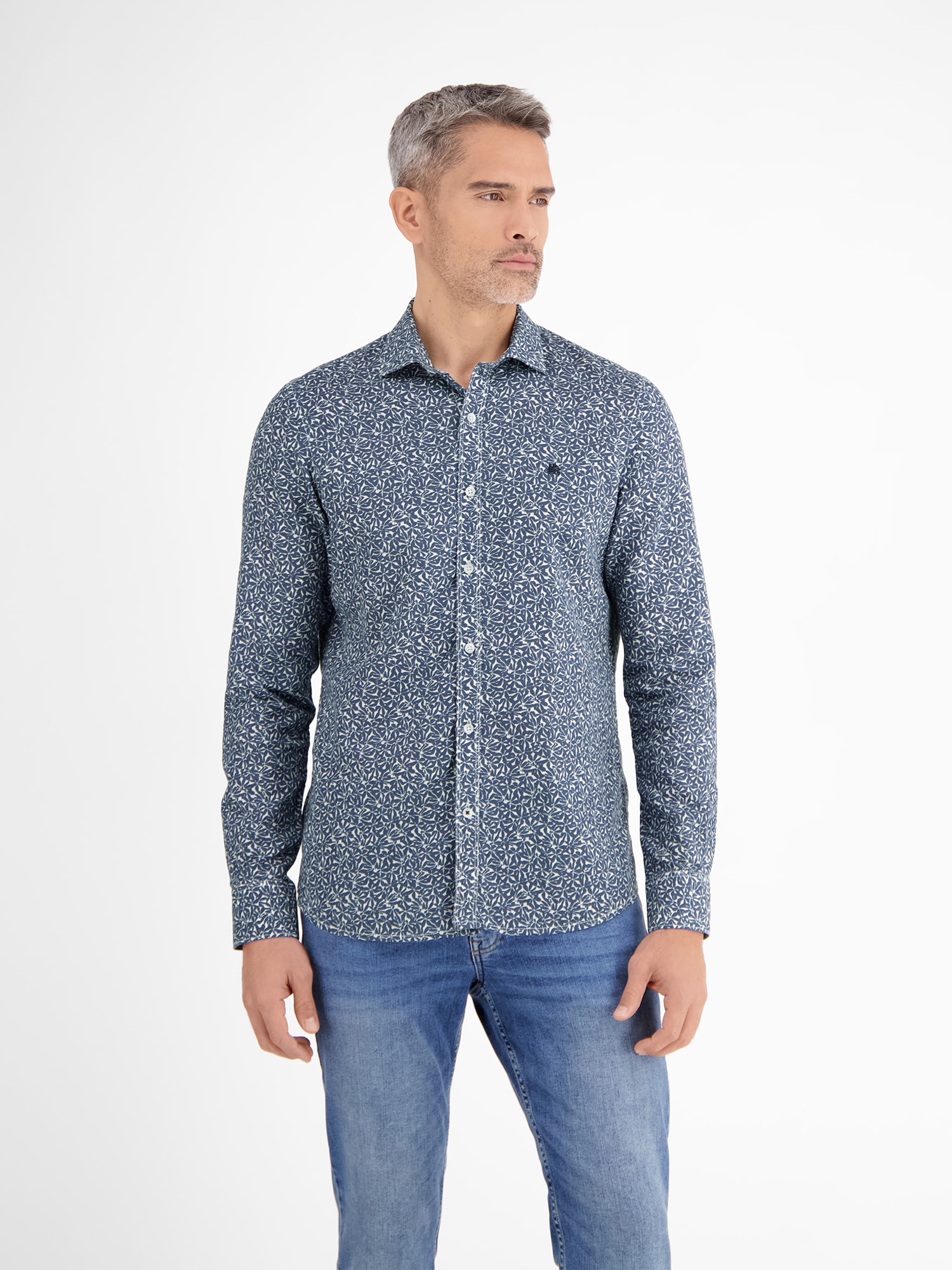 LERROS Langarmhemd "Langarmhemd mit Haifischkragen, floral bedruckt" günstig online kaufen