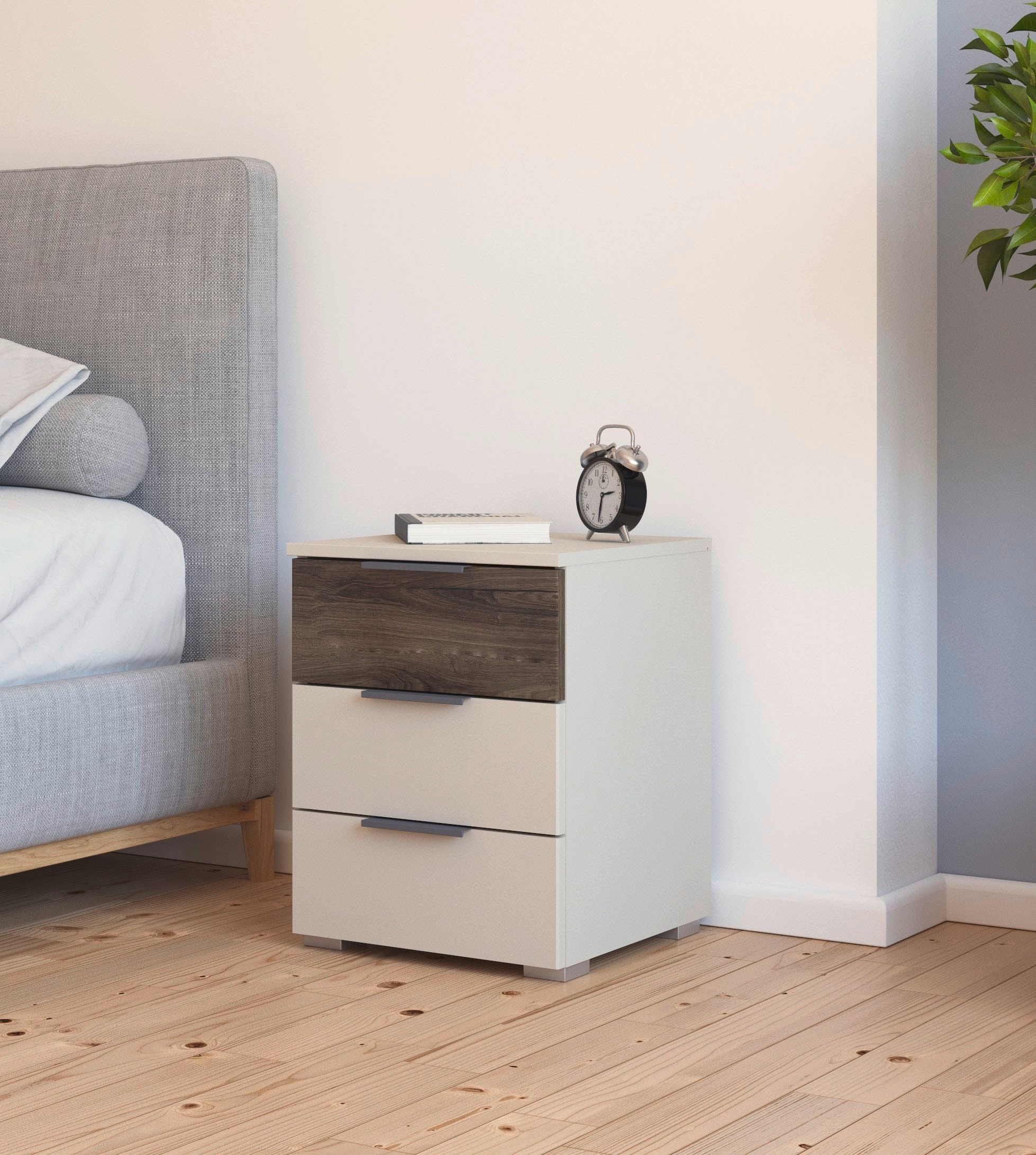 rauch Nachtkommode »Nachttisch-Set Nachtkonsole Beistelltisch Kommode Sideboard SAJO«, (Set, 2 St.), mit 3 Schubladen, obere Schublade farblich abgesetzt MADE IN GERMANY