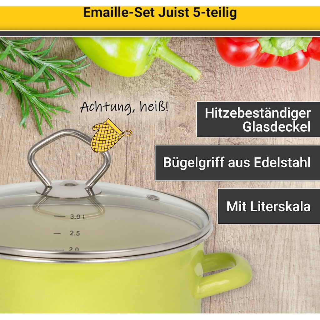 Krüger Topf-Set »Juist«, Emaille, (Set, 8 tlg., Fleischtopf 16/20/24 cm, Milchtopf 12 cm, Stieltopf 16 cm)