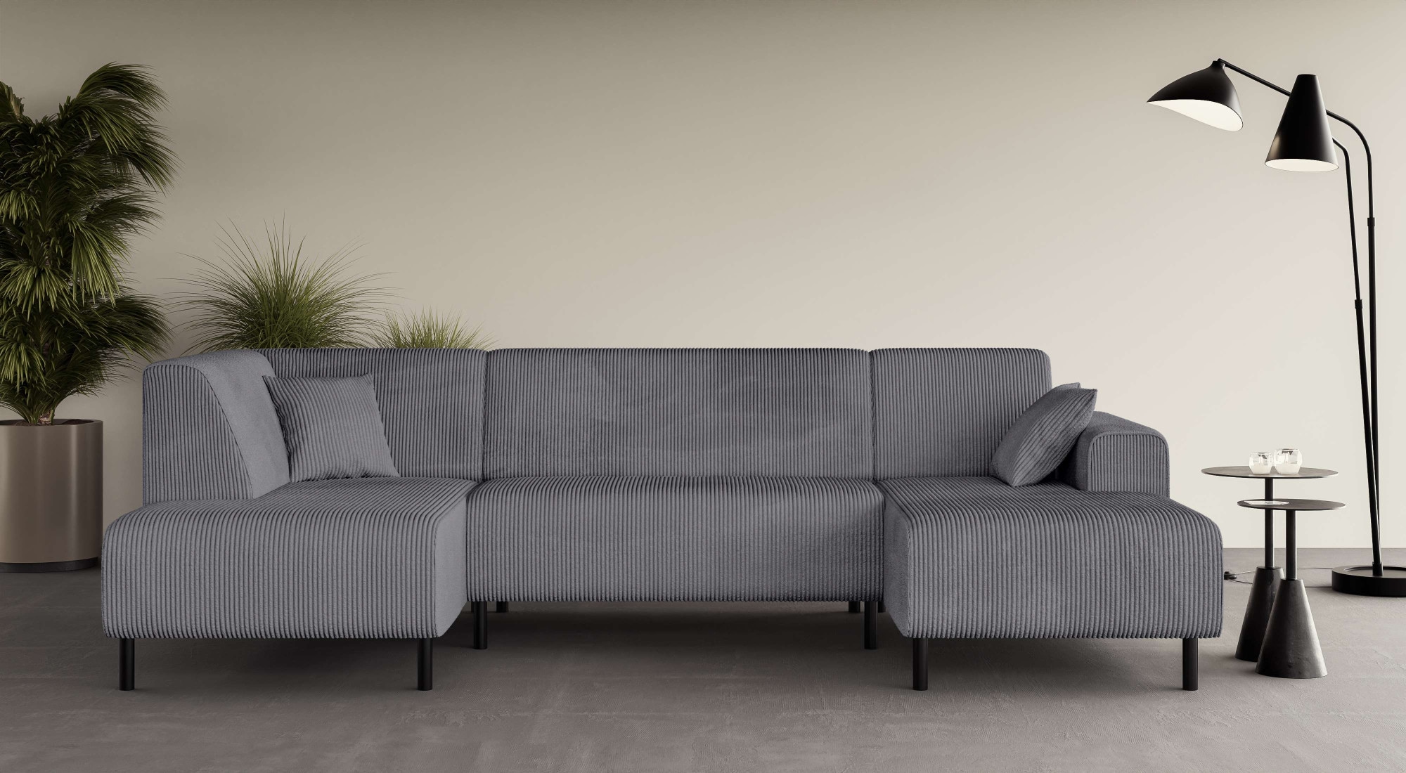OTTO home Wohnlandschaft "ARROS U-Form mit Wellenunterfederung, Maße B/T/H: 300/163/81 cm" incl. Zierkissen, mit Recamiere links/rechts bestellbar, auch in Cord