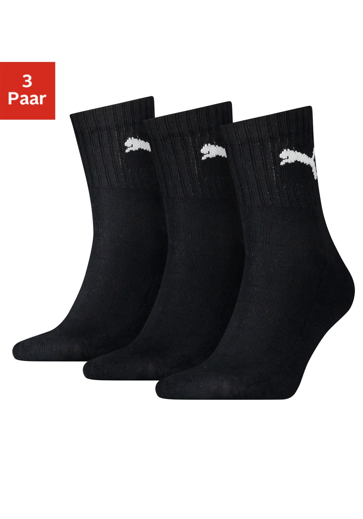 PUMA Sportsocken "short crew", (3 Paar), mit klassischer Rippe