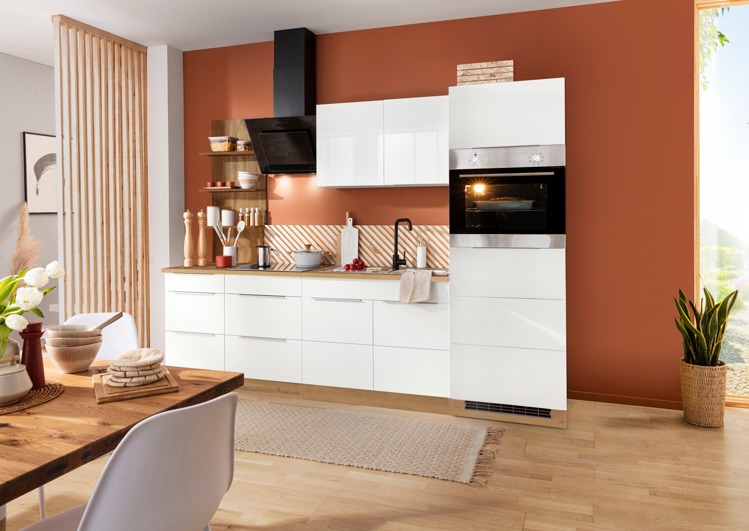 KOCHSTATION Küchenzeile »KS-Brindisi Breite 270 cm« wahlweise mit E-Geräten und Induktion, mit MDF-Fronten und Regal