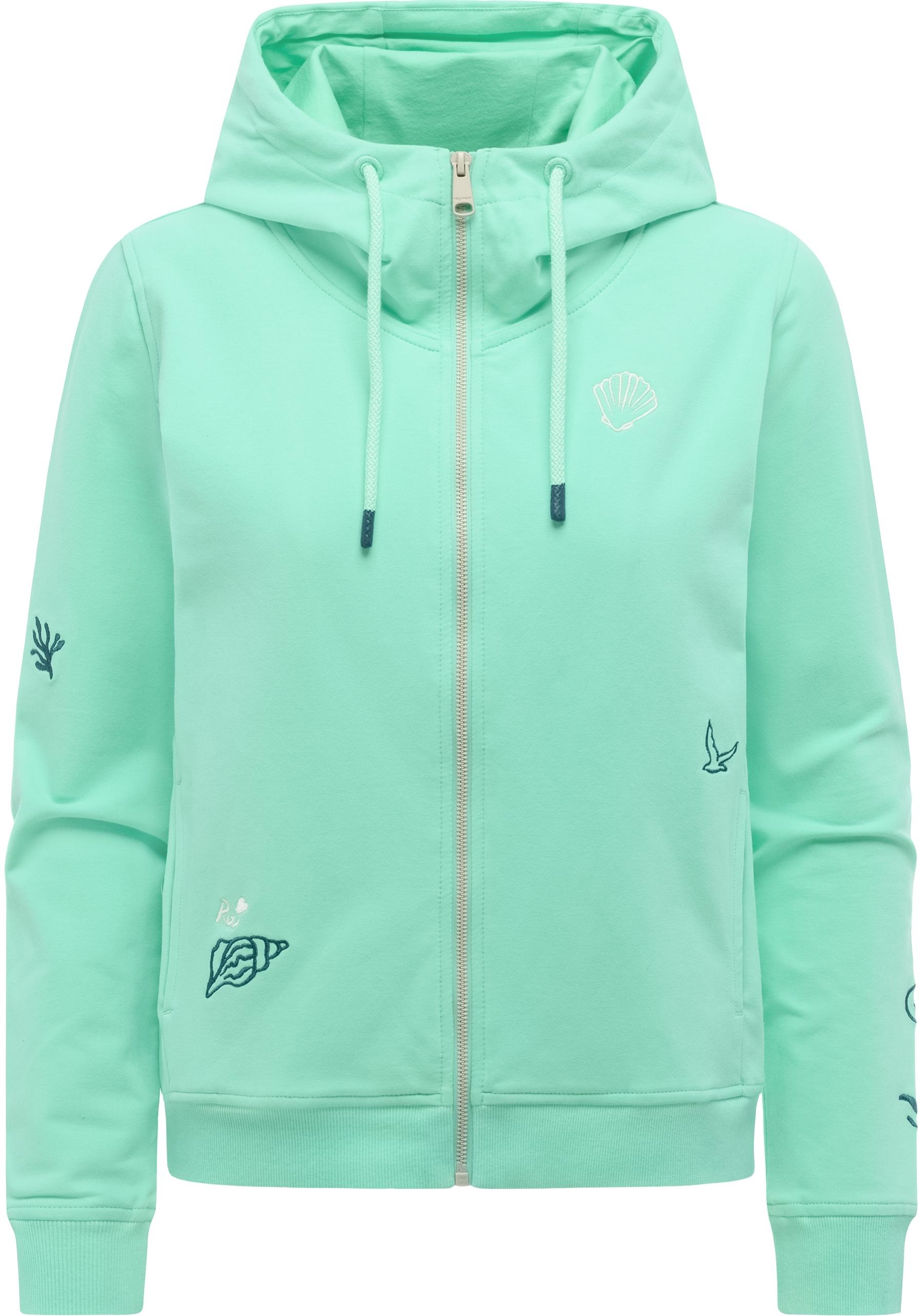 Sweatjacke RAGWEAR "Parya Embro", Damen, Gr. XL (42), hellgrün, Material: 95% Baumwolle, 5% Elasthan, gerade hüftlang, Rundhals, Ärmel ohne Ärmelschlitz Rippstrickbündchen, Sweatjacken Sweatjacke, Damen Zipper mit Stickereien