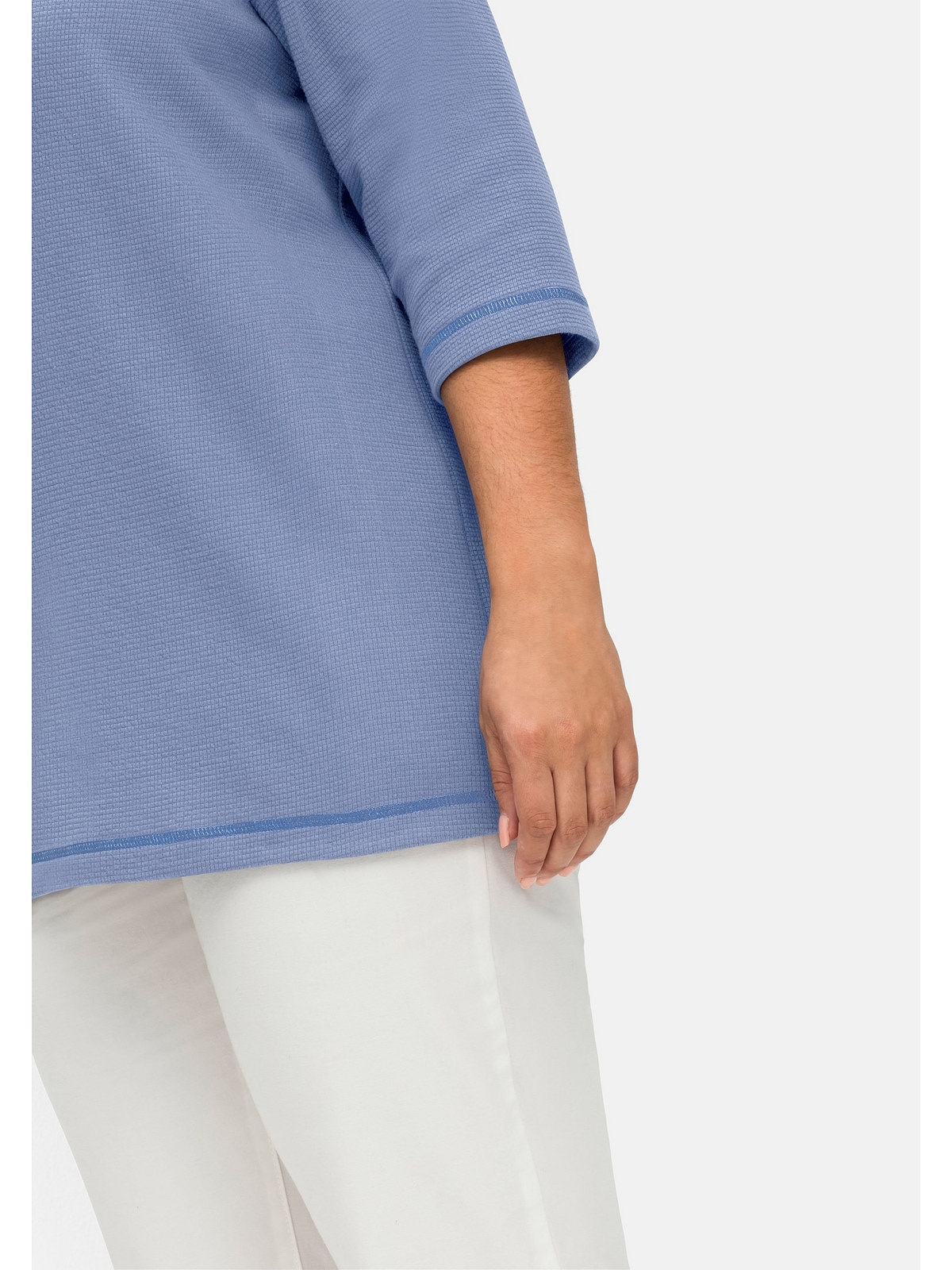 Sheego 3/4-Arm-Shirt strukturierter | »Große Optik mit BAUR bestellen online in Größen«, V-Cut