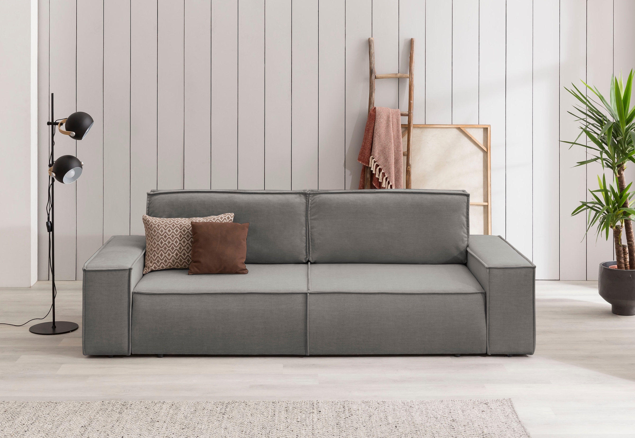 OTTO home 3-Sitzer "SHERWOOD Samtvelours Schlafsofa (257cm)" Schlaffunktion mit Bettkasten (ca. 136/200cm)
