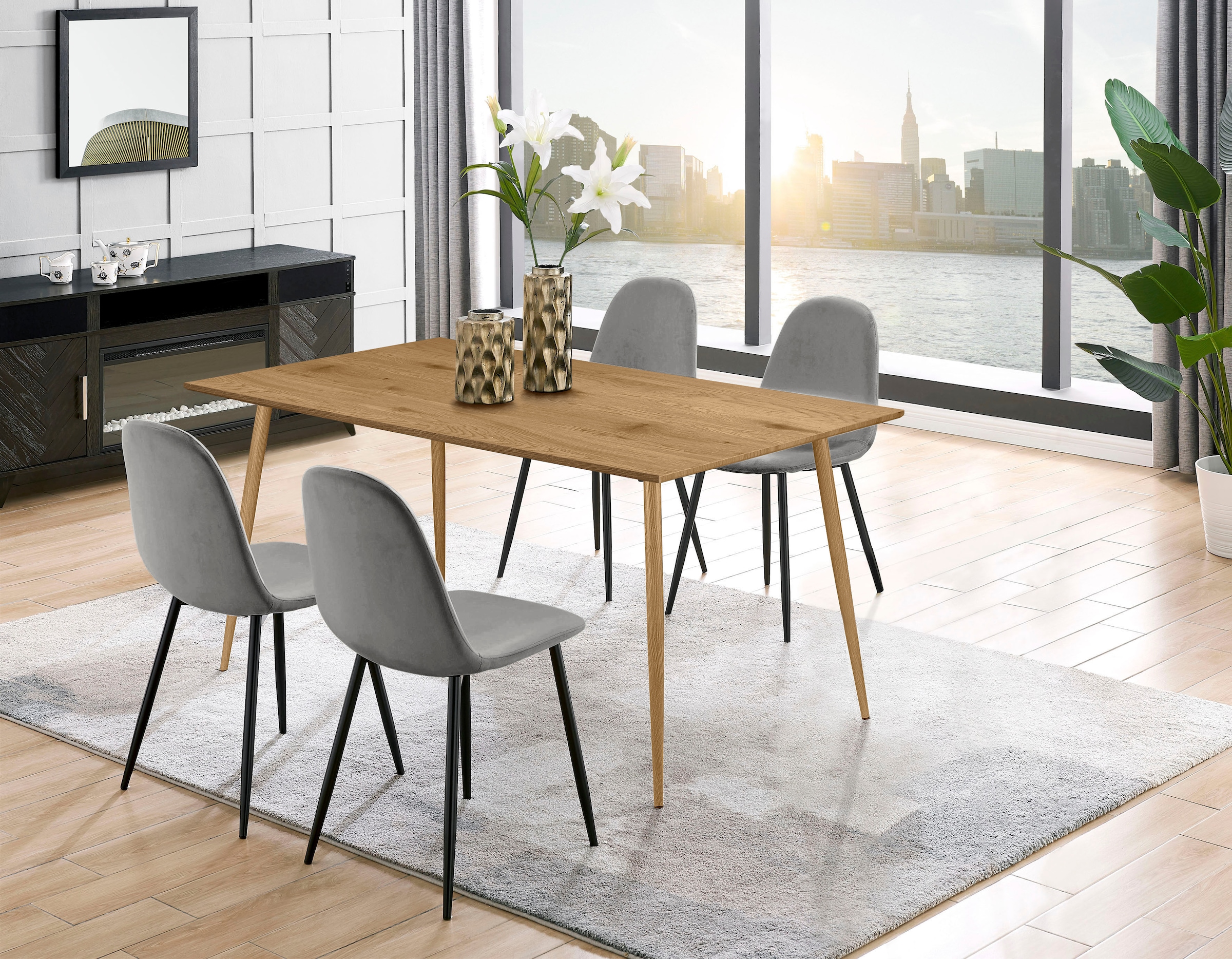 OTTO home Essgruppe "Eadwine, Tisch plus 4 Stühle, Sitzgruppe" Esstisch plus 4 Esszimmerstühle