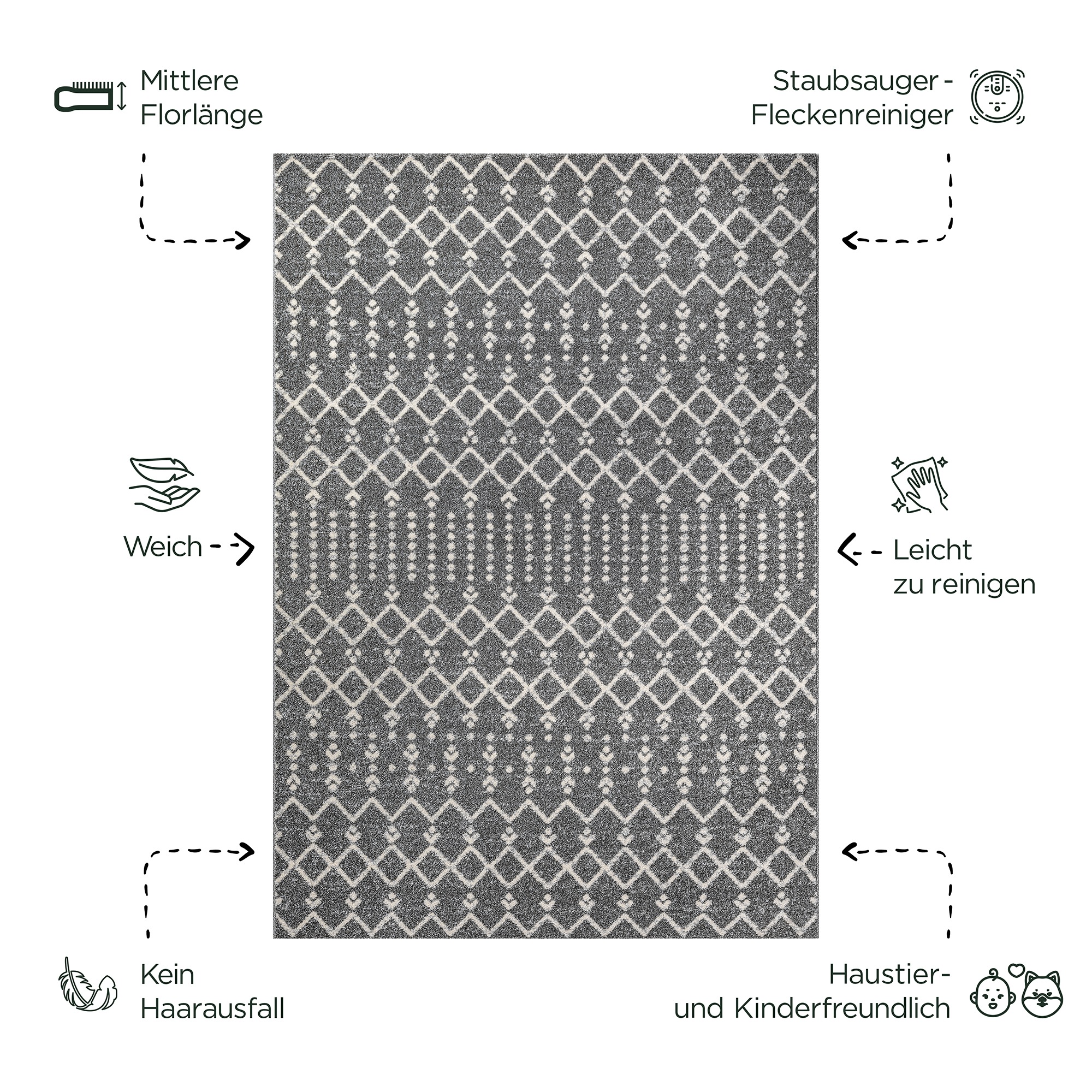 Thumbnail - Sanat Teppich "Boho 8203" rechteckig 10 mm Höhe Kurzflor, robust, Boho, Scandic, für Fussbodenheizung geeignet
