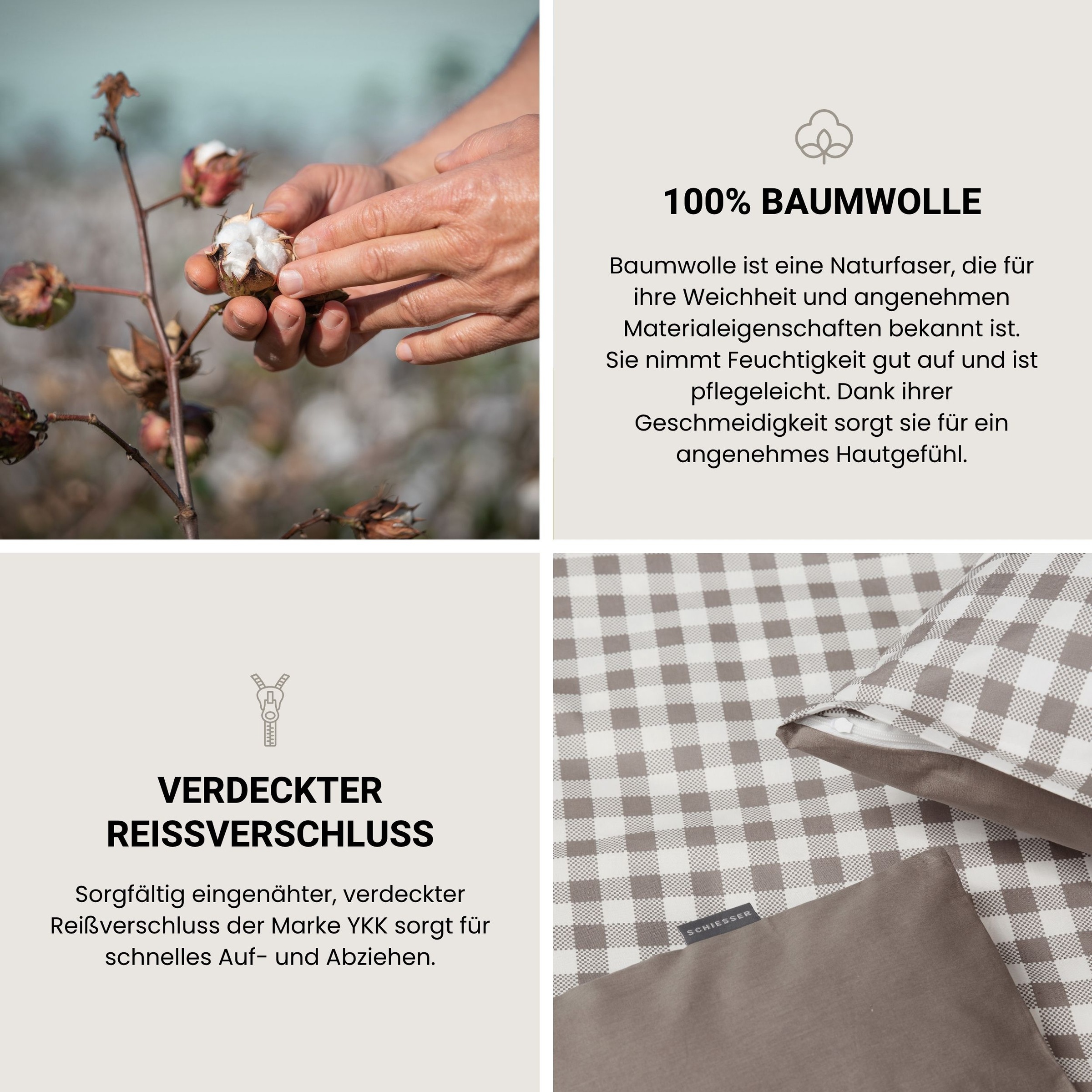 Schiesser Wendebettwäsche »Vichy aus weicher Baumwolle mit Karos« 2 Stk. OEKO-TEX® MADE IN GREEN