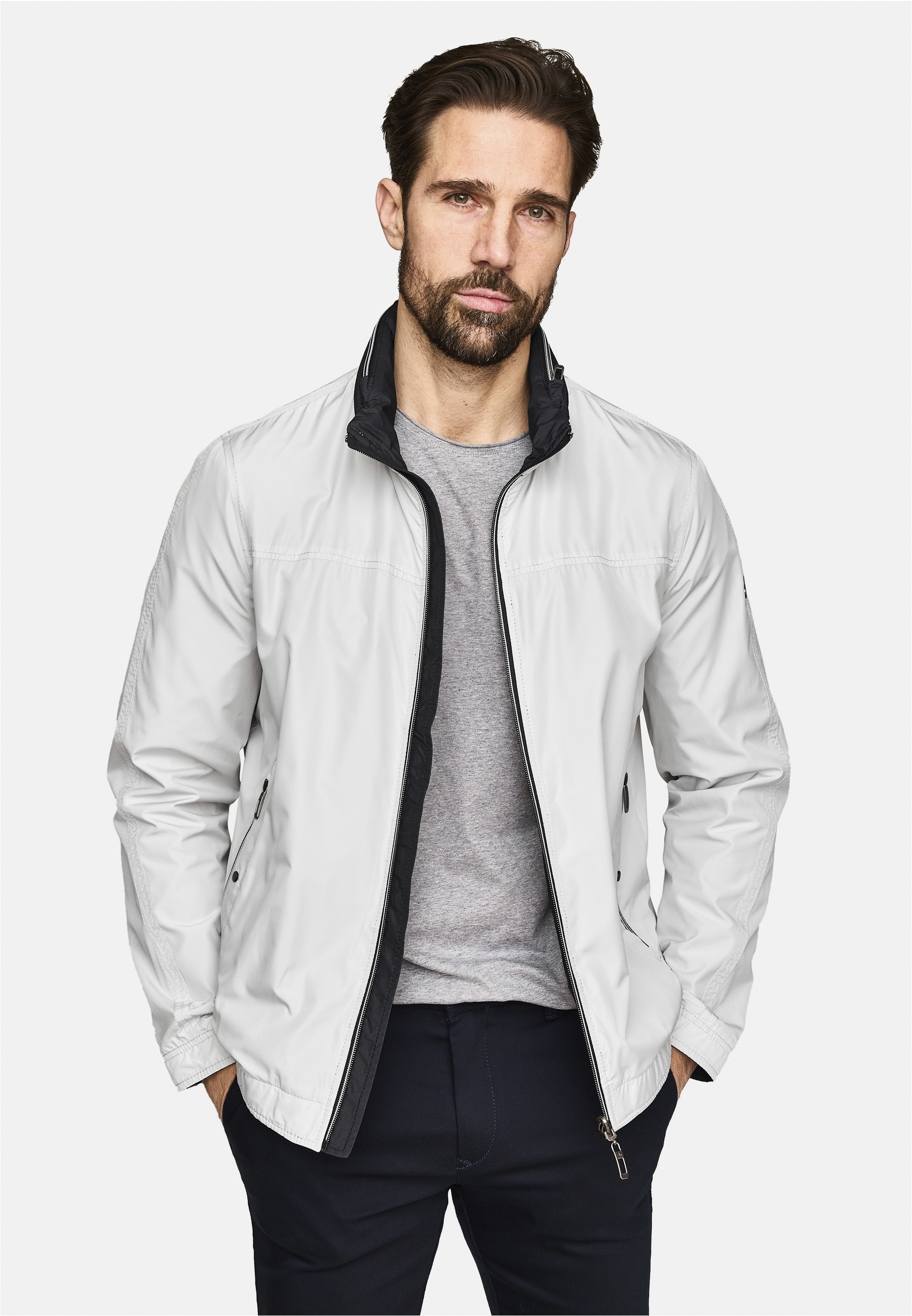 Outdoorjacke NEW CANADIAN, Herren, Gr. 60, beige, 100% Polyester, unifarben, kurz, hoch geschlossener Ausschnitt, Jacken Outdoorjacke, mit praktischer Wende-Funktion