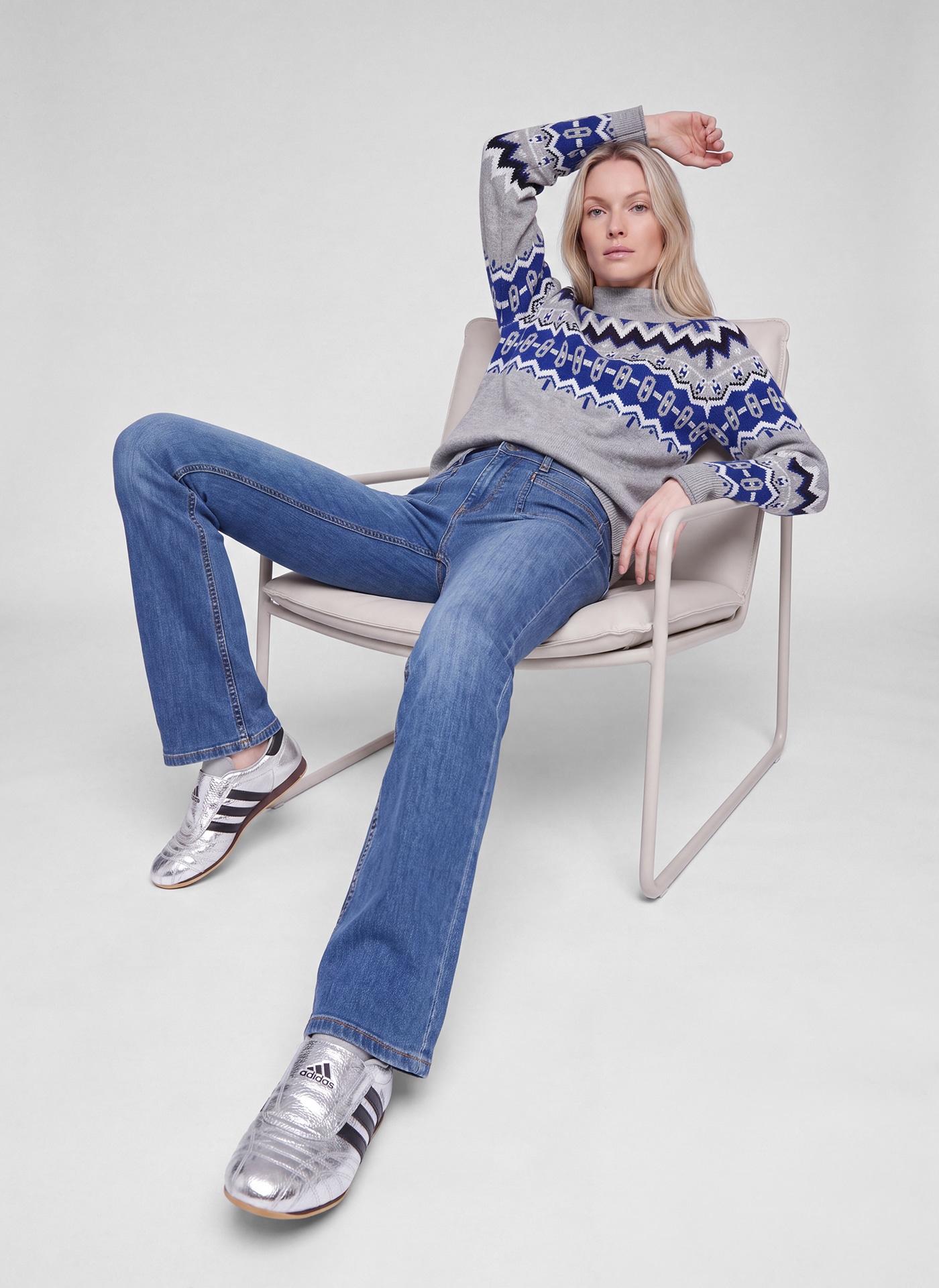 Rabe Strickpullover mit Norweger-Muster und Umlegekragen
