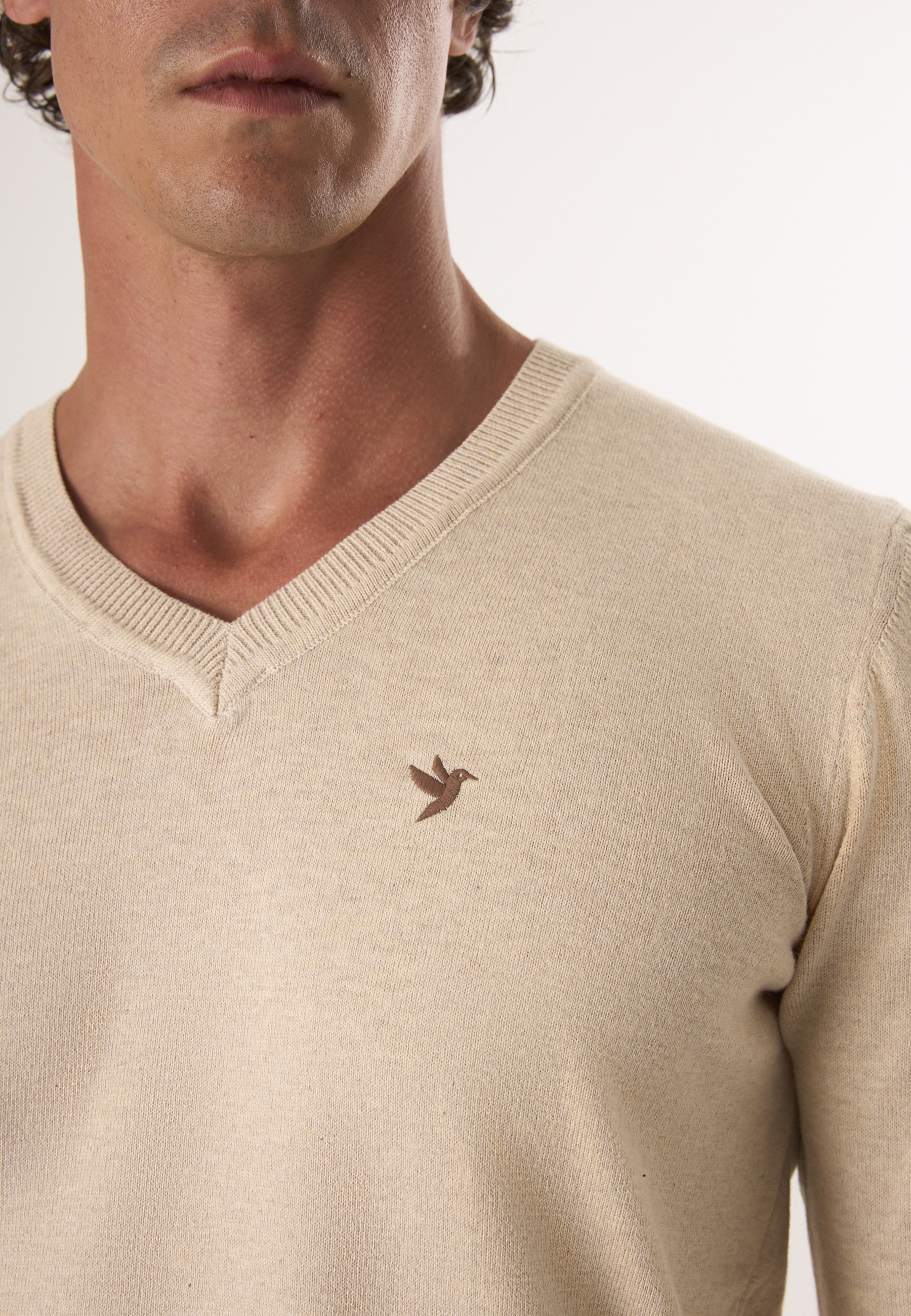 Felix Hardy V-Neck Knit Sweater Beige XL 2