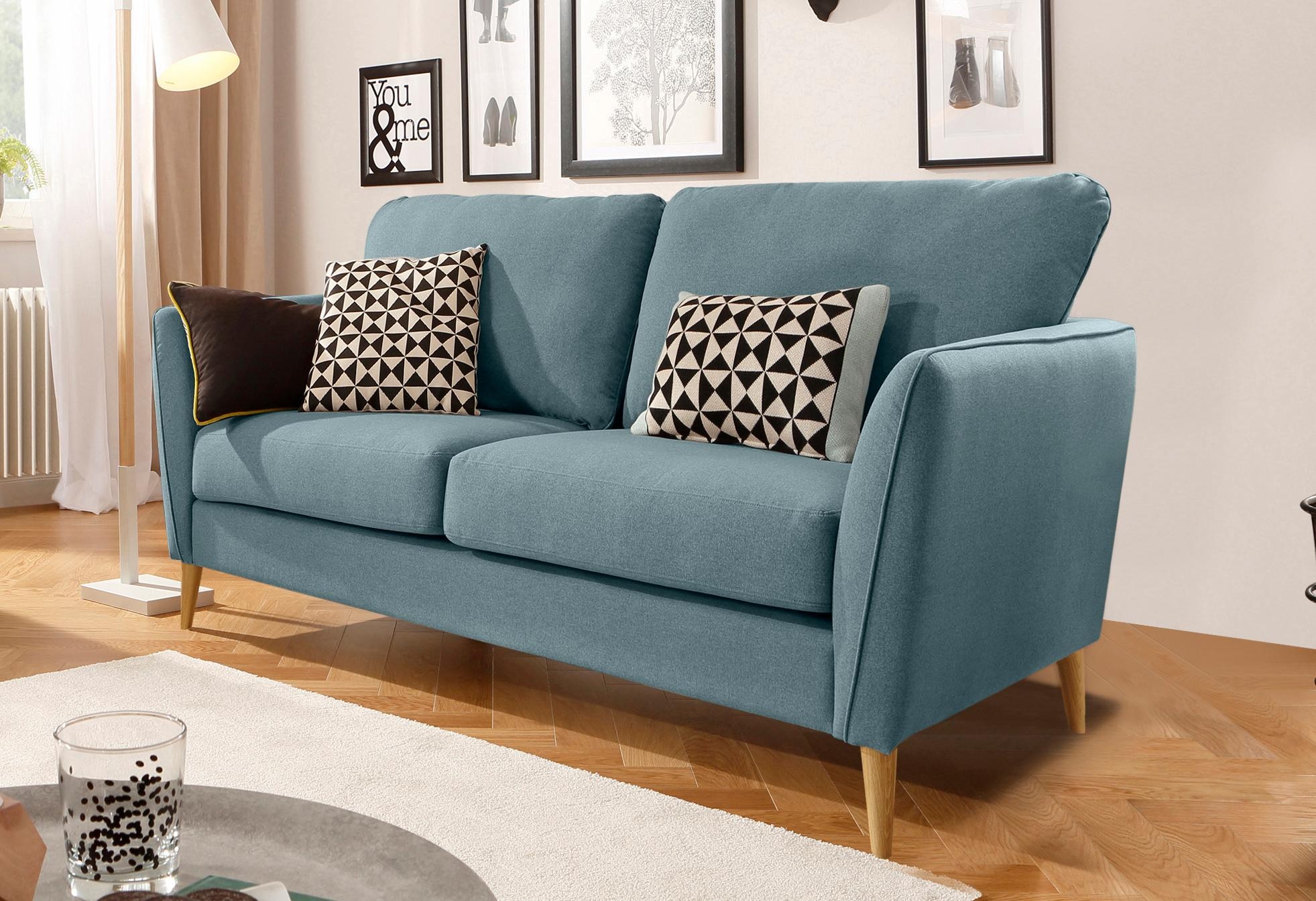 Home affaire 2-Sitzer »MARSEILLE Kompaktsofa 170 cm, Cord, Flachgewebe, Struktur, Webstoff«, Massivholzbeine Eiche, Landhausstil, Wellenunterfederung