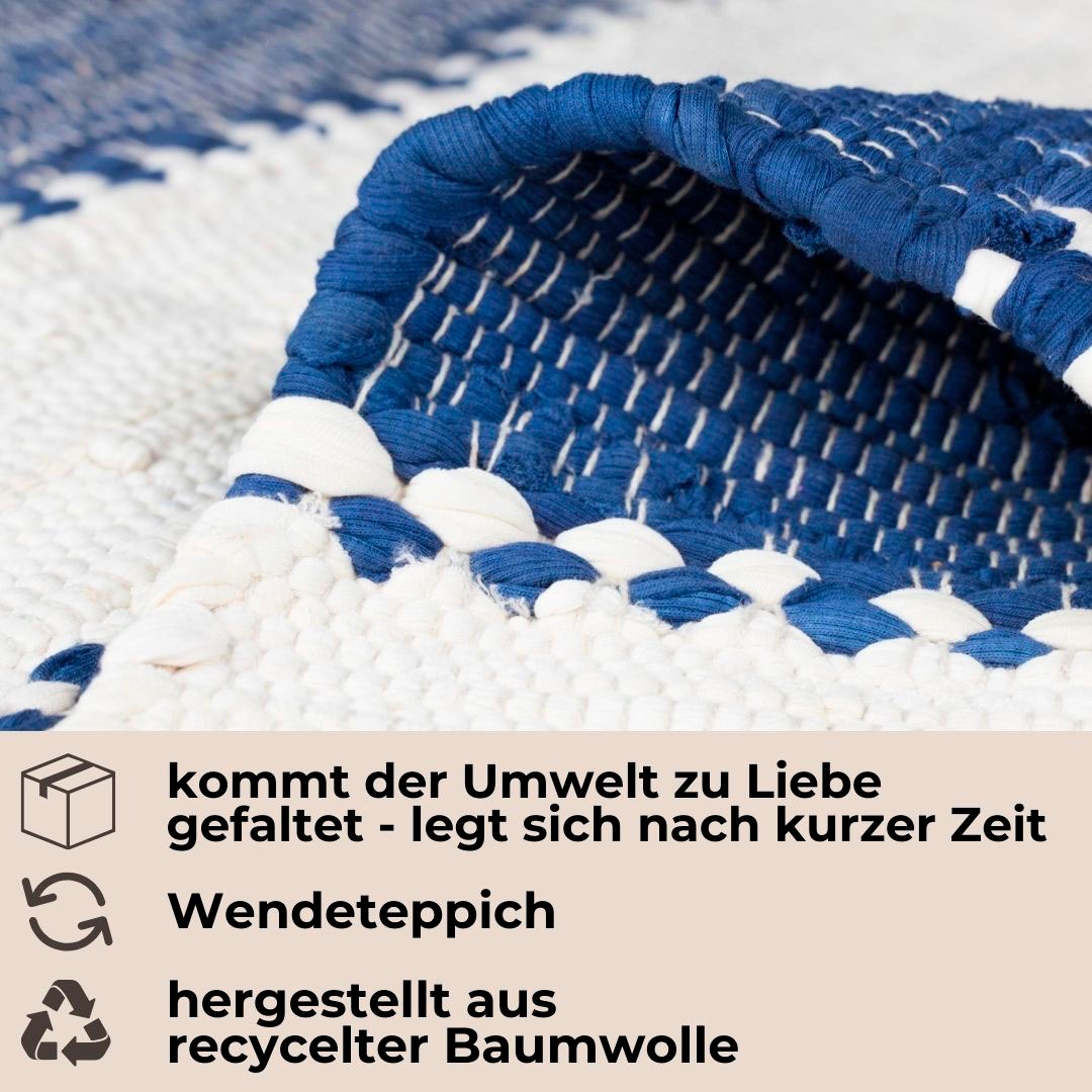 my home Teppich »Benja«, rechteckig, 10 mm Höhe, Handweb Teppich, gestreift, 90% Baumwolle, handgewebt, mit Fransen