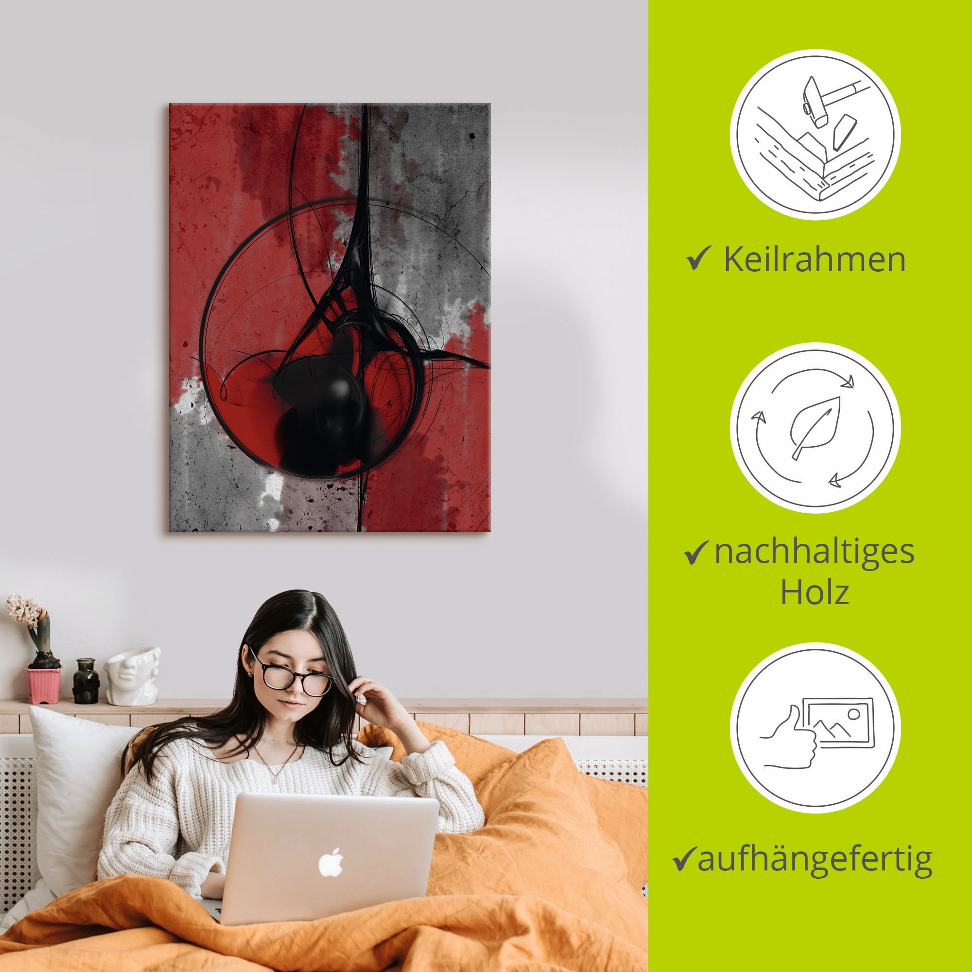 Artland Wandbild »Abstrakt in rot und schwarz«, Gegenstandslos, (1 St.), als Alubild, Outdoorbild, Leinwandbild, Poster in verschied. Größen