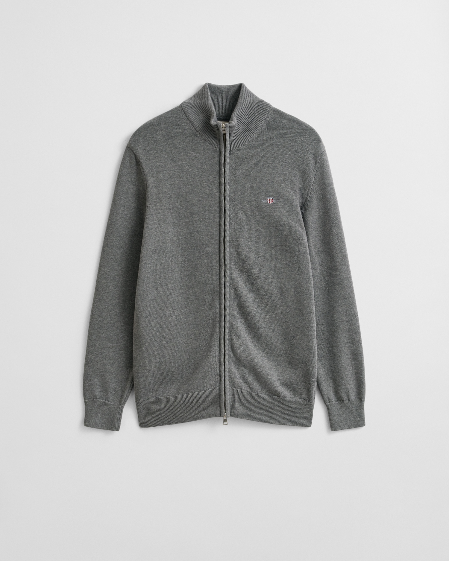 Gant Cardigan »CASUAL COTTON ZIP CARDIGAN«, Mit Rippbündchen an Stehkragen, Ärmeln und Saum