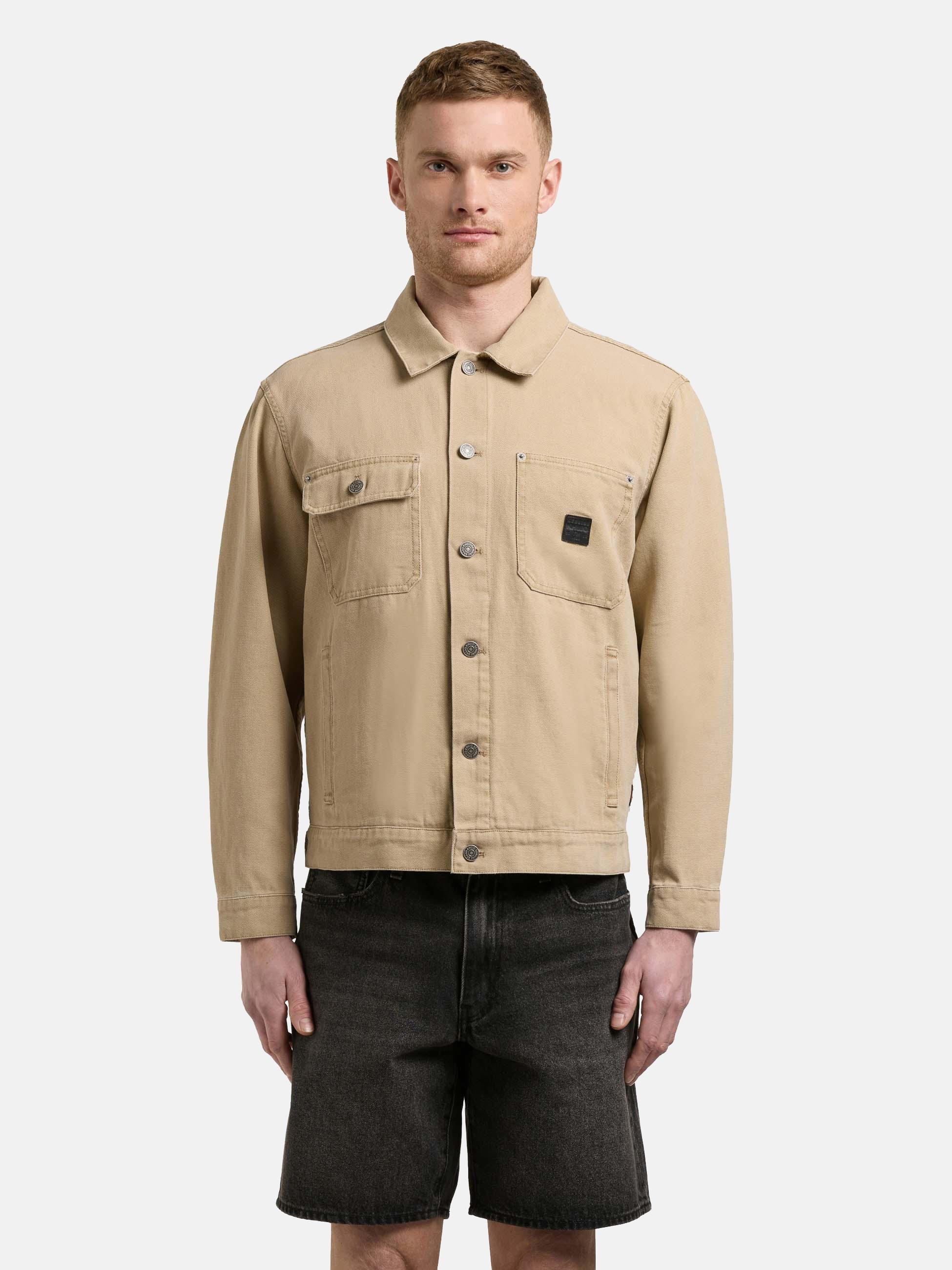 Jeansjacke KHUJO "Ronny", Herren, Gr. S (48), beige, Denim/Jeans, Obermaterial: 100% Baumwolle, gerade hüftbedeckend, verstellbar,Ärmel mit Ärmelschlitz abgesteppte Kante mit Knöpfen,verstellbar, Jacken Jeansjacke, Herren Denim-Jacke mit Brusttaschen
