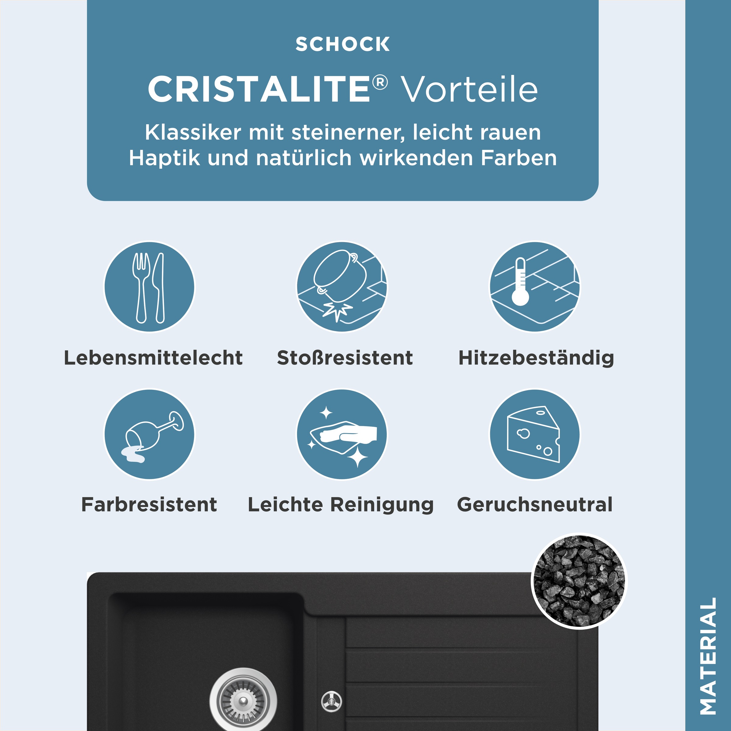 Schock Granitspüle »Typos D-100 S«, mit Ablauf und Abtropffläche, links und rechts einbaubar