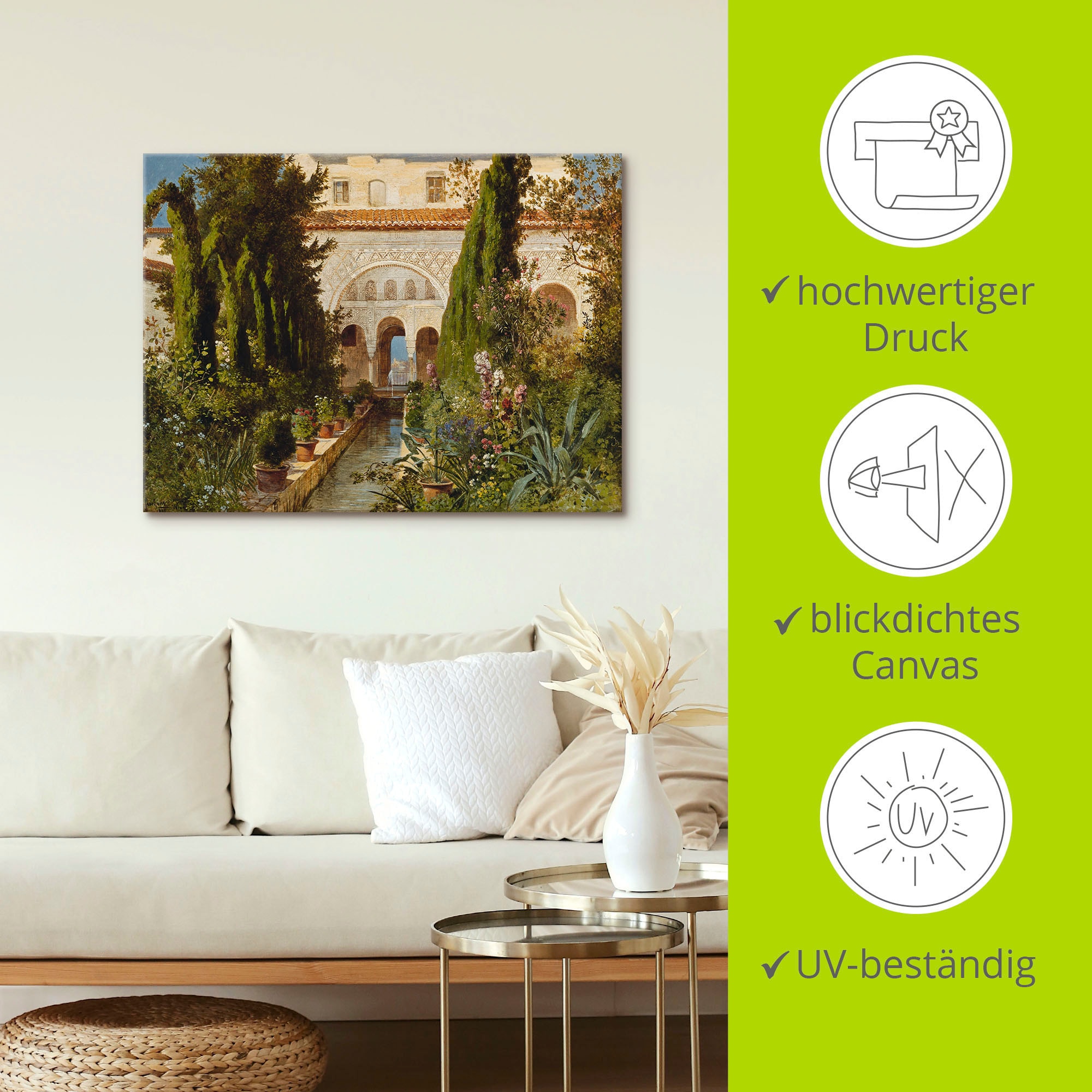 Artland Leinwandbild »Der Garten des Generalife bei Granada«, Garten, (1 St.), auf Keilrahmen gespannt