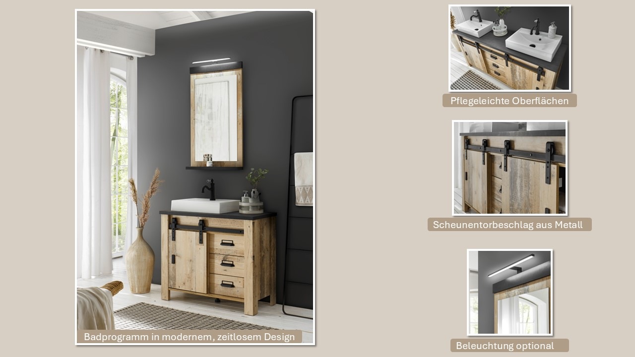 Thumbnail - Home affaire Mehrzweckschrank "SHERWOOD", in modernem Holz Dekor, mit Apothekergriffen aus Metall, Höhe 201 cm