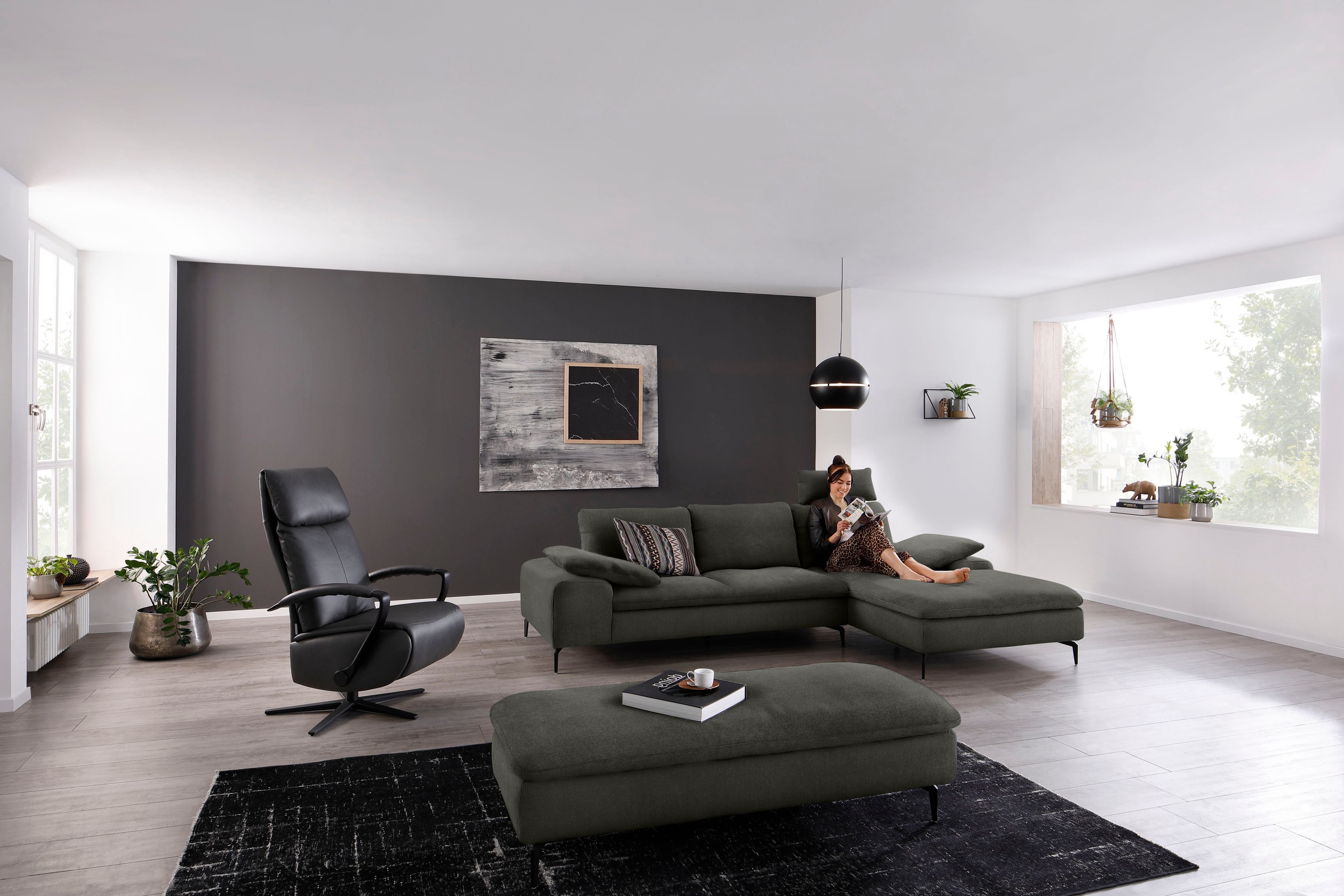 W.SCHILLIG Ecksofa »valentinoo, Designsofa, bequem, elegant und zeitlos, L-Form« inklusive Hocker, mit Sitztiefenverstellung, Breite 299 cm