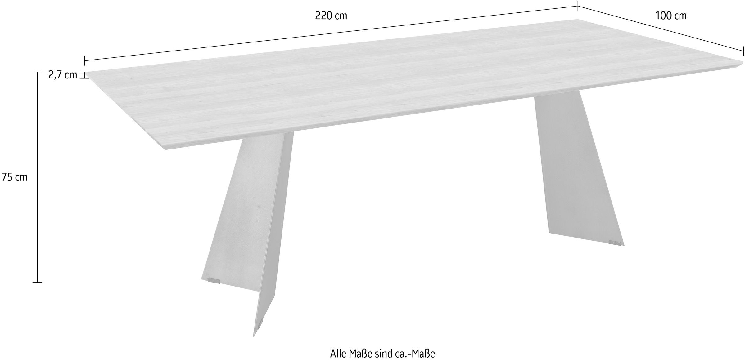 Esstisch K+W KOMFORT & WOHNEN "5252", braun (wildeiche natur 433, stahlgrau), B:220cm H:75cm T:100cm, Tische, Rechteckiger Esstisch Esstisch Holz-Esstische, Wildeiche natur oder bianco, Untergestell in Metall, 3 Breiten wählbar 3