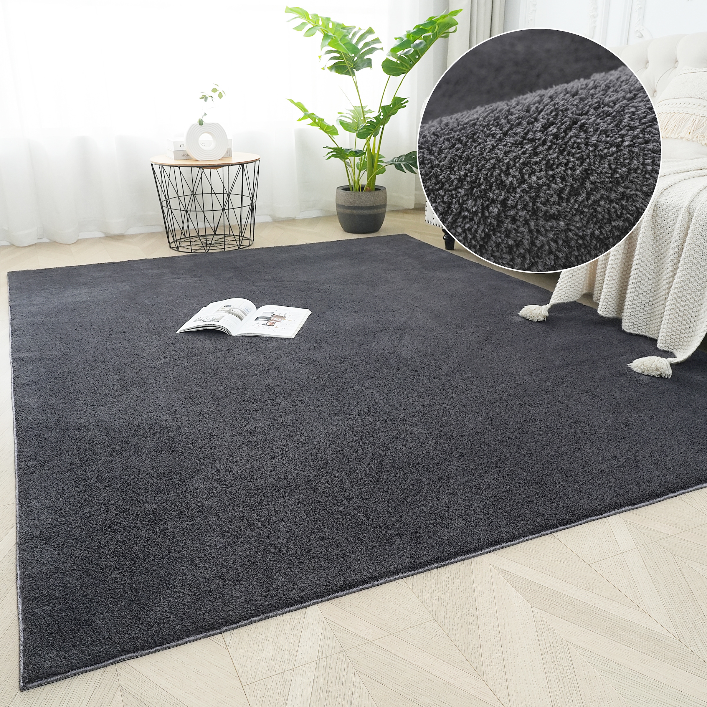 Teppich OTTO HOME "Cali 2, kuschelig & weich" Gr. 6, grau (dunkelgrau), B:180cm H:15mm L:280cm, Kunstfaser, Teppiche, Teppich, Uni-Farben, waschbar, flauschig, Wohnzimmer, Schlafzimmer