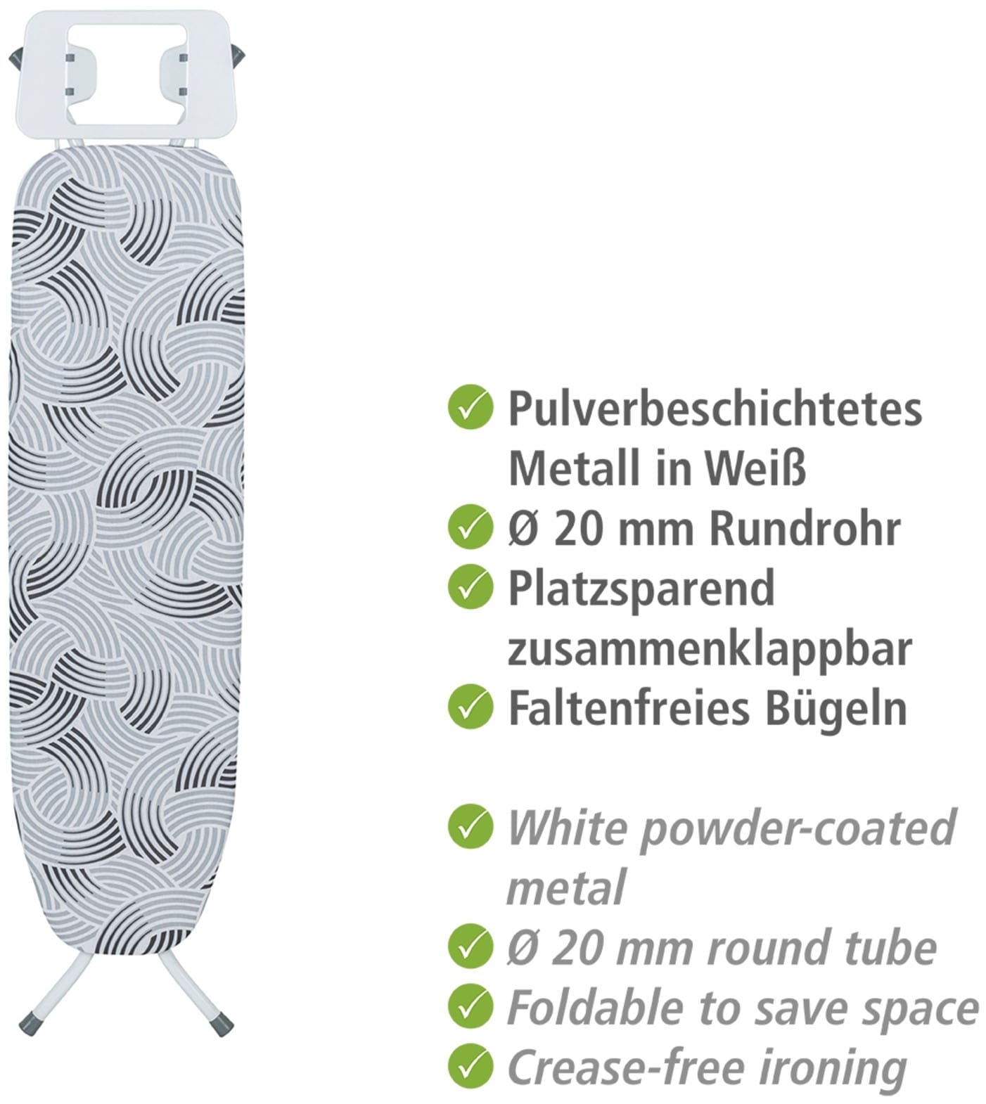 WENKO Bügelbrett »Modell Base«, Bügelfläche 110 cmx30 cm, höhenverstellbarer Bügeltisch, platzsparend klappbar