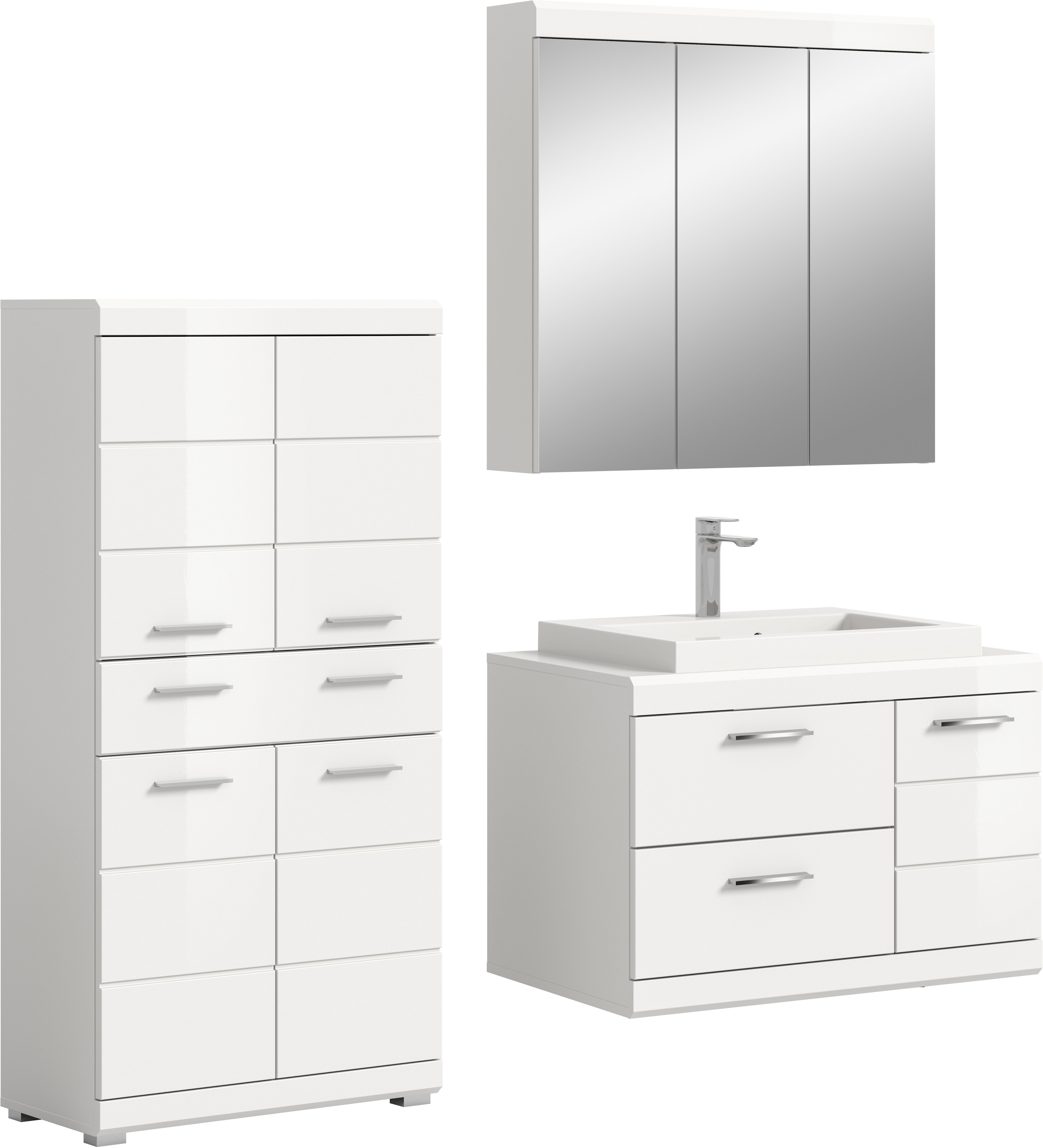 welltime Badmöbel-Set "SIENA, 3-teilig, Waschtisch inkl. Waschbecken, Spiegel- & Midischrank"