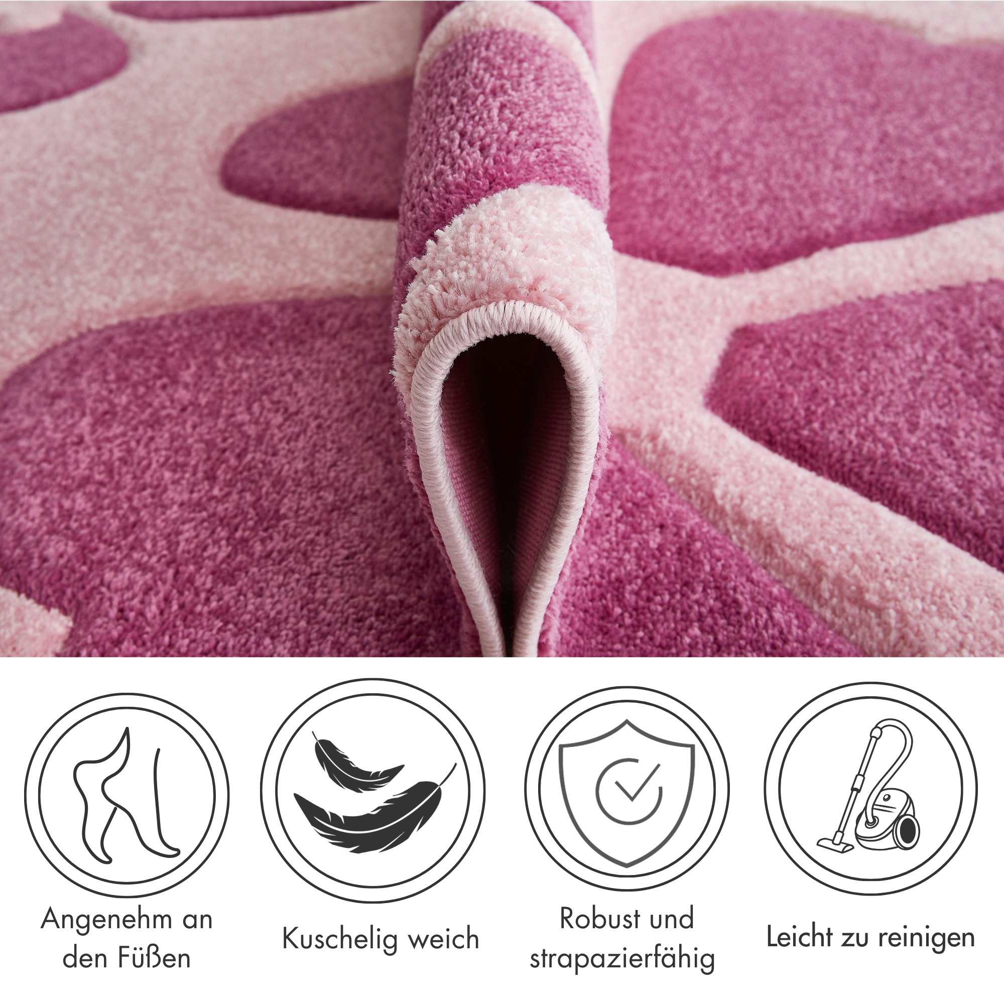 Kinderteppich LUXOR LIVING "Flair" Gr. 3, pink, B:120cm H:15mm L:170cm, Kunstfaser, Teppiche, Kinderteppich, Kurzflor, Blumen Design, Kinderzimmer 2