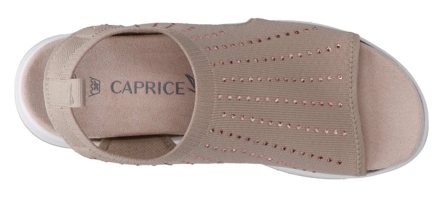 Caprice Plateausandale, Keilabsatz, Schlupfschuh, Komfortschuh mit glänzenden Strasssteinen