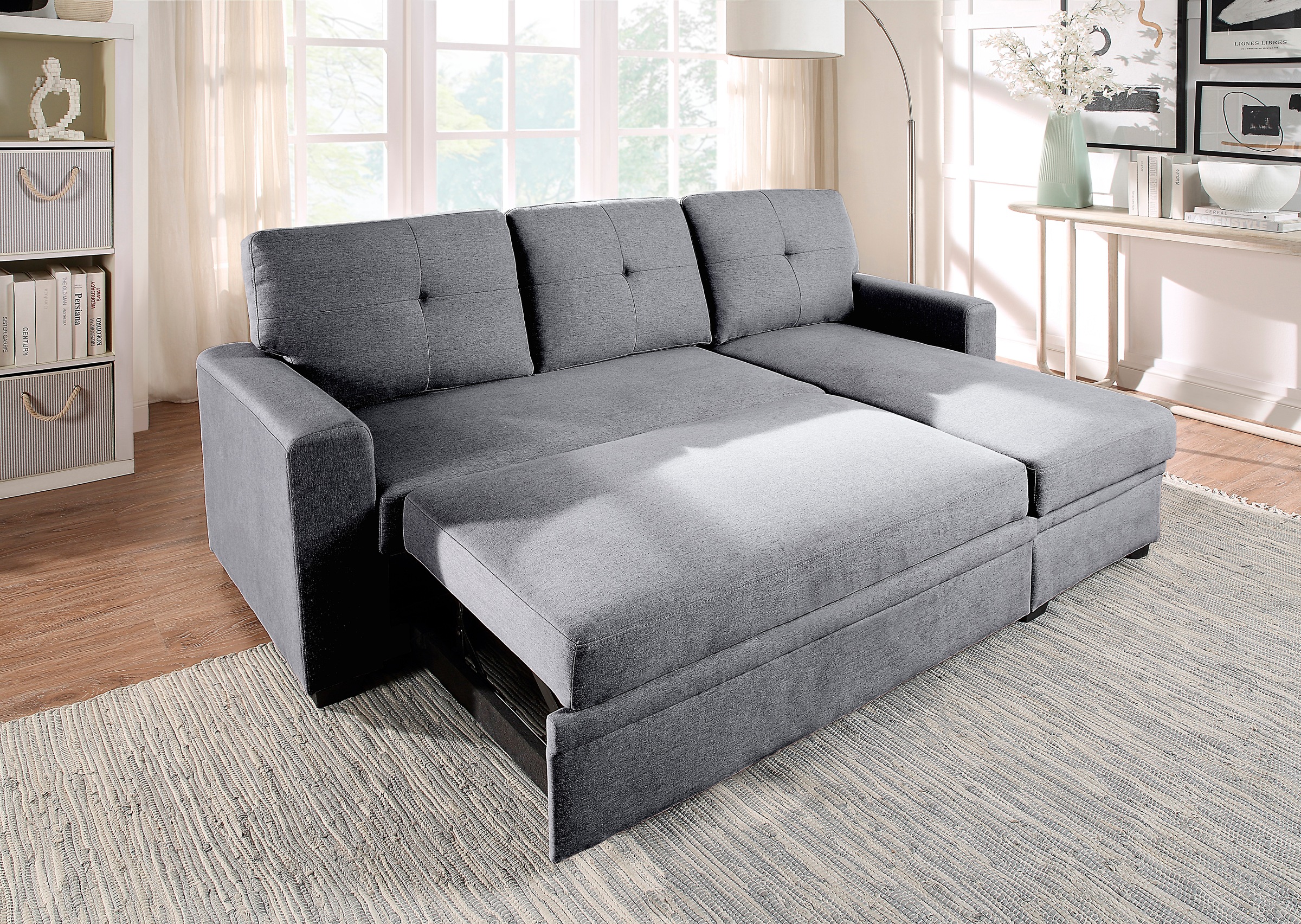ATLANTIC home collection Ecksofa "Gerrit L-Form, B: 216 cm" mit Schlaffunktion & Bettkasten