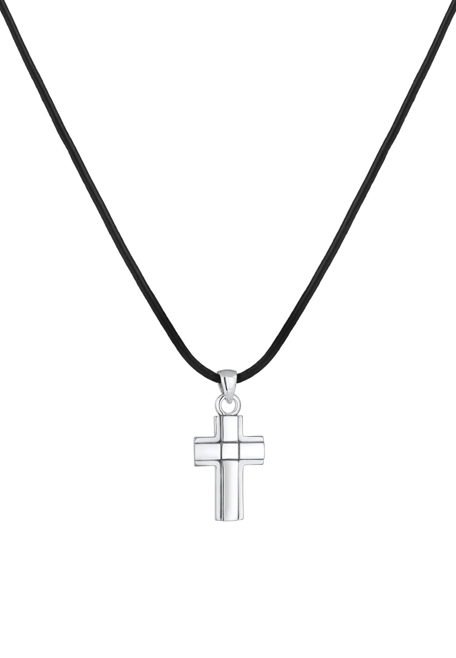 Kuzzoi Kette mit Anhänger »Kreuz Symbol Anhänger Echtleder Oxid 925er Silber«