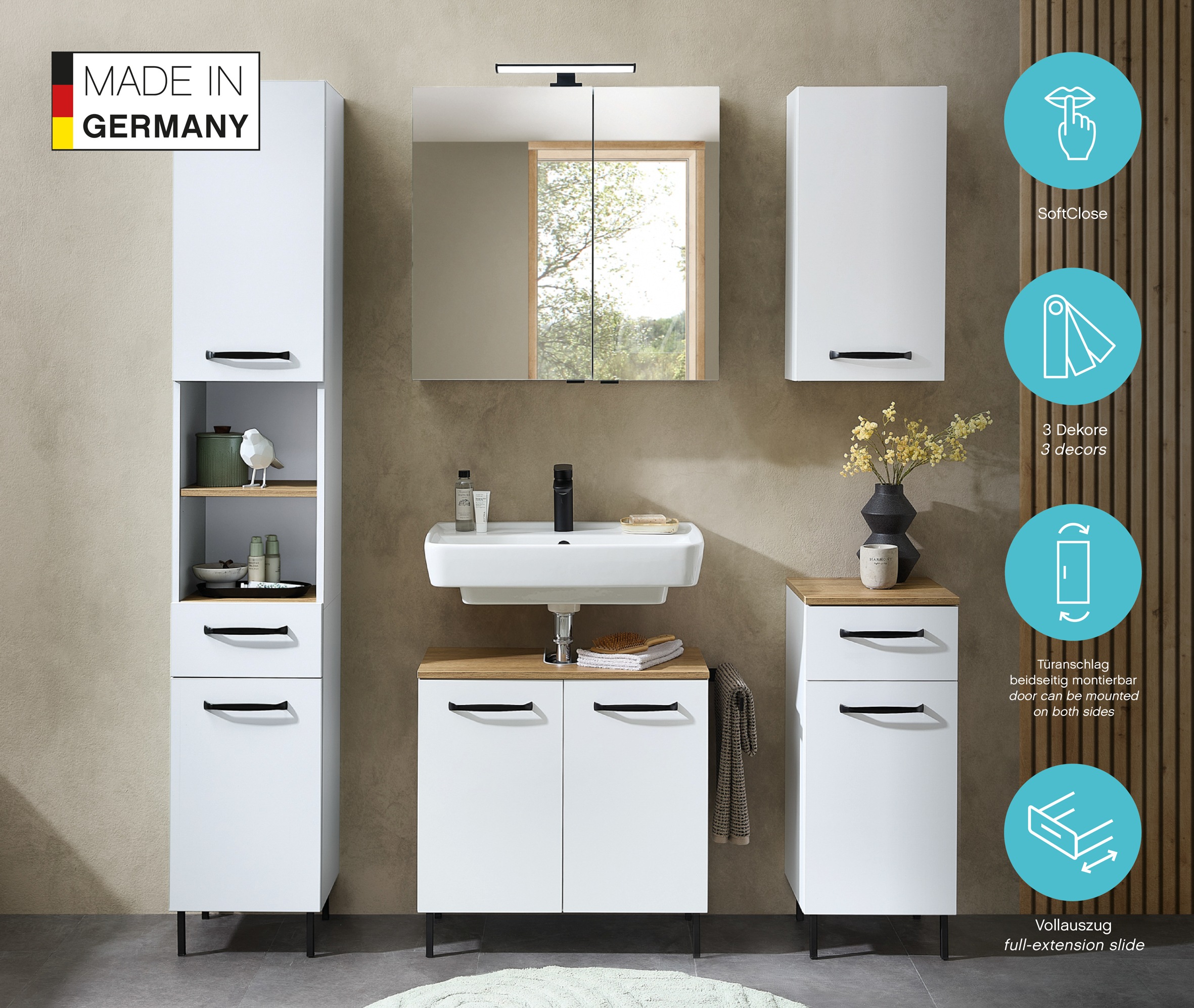 Thumbnail - Saphir Hängeschrank "Quickset 500, Badschrank 32,4 cm, 1 Tür, 2 Einlegeboden" Badezimmer-Hängeschrank, Wandschrank