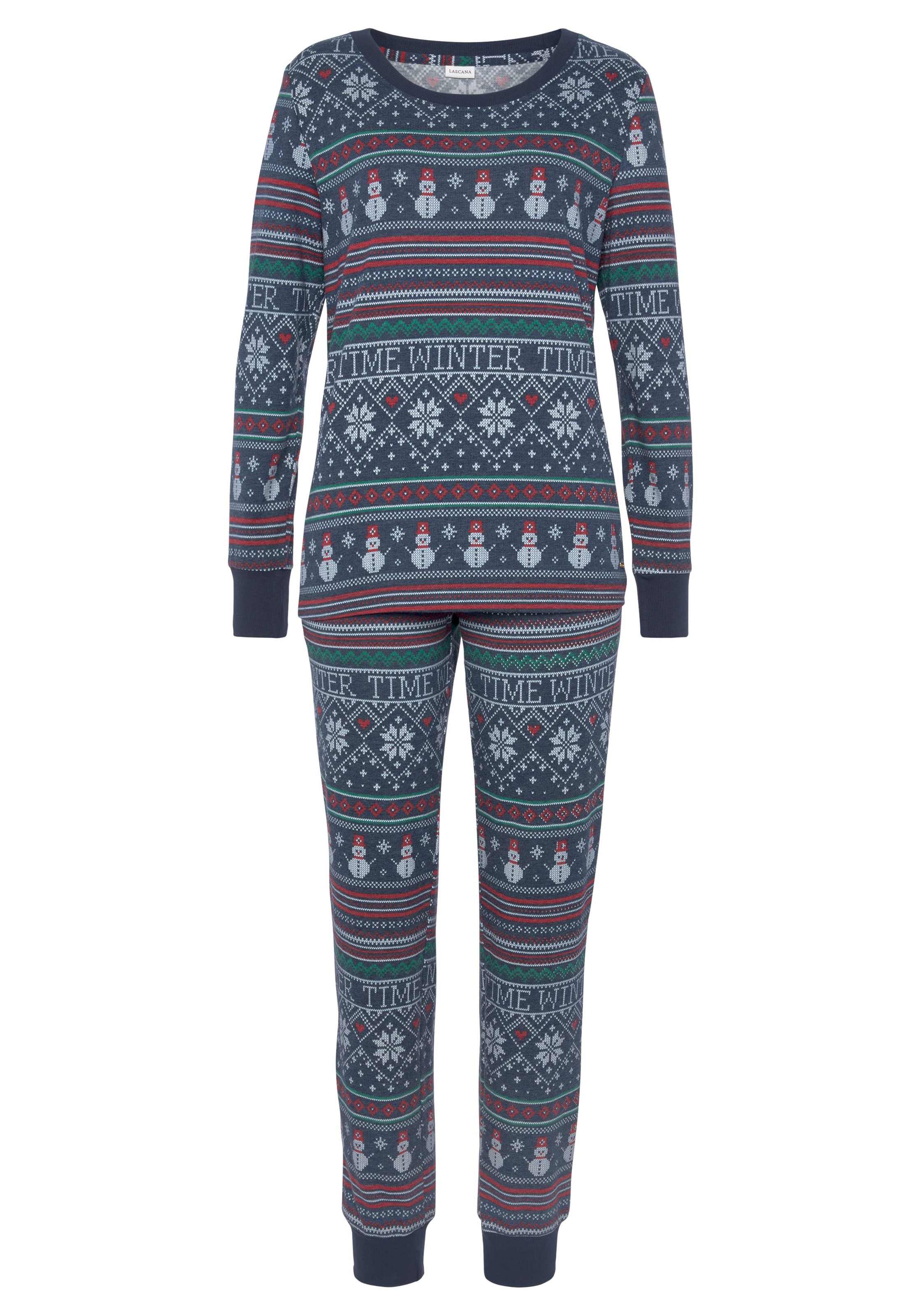 LASCANA Pyjama, (2 tlg.), mit winterlichem Druck günstig online kaufen