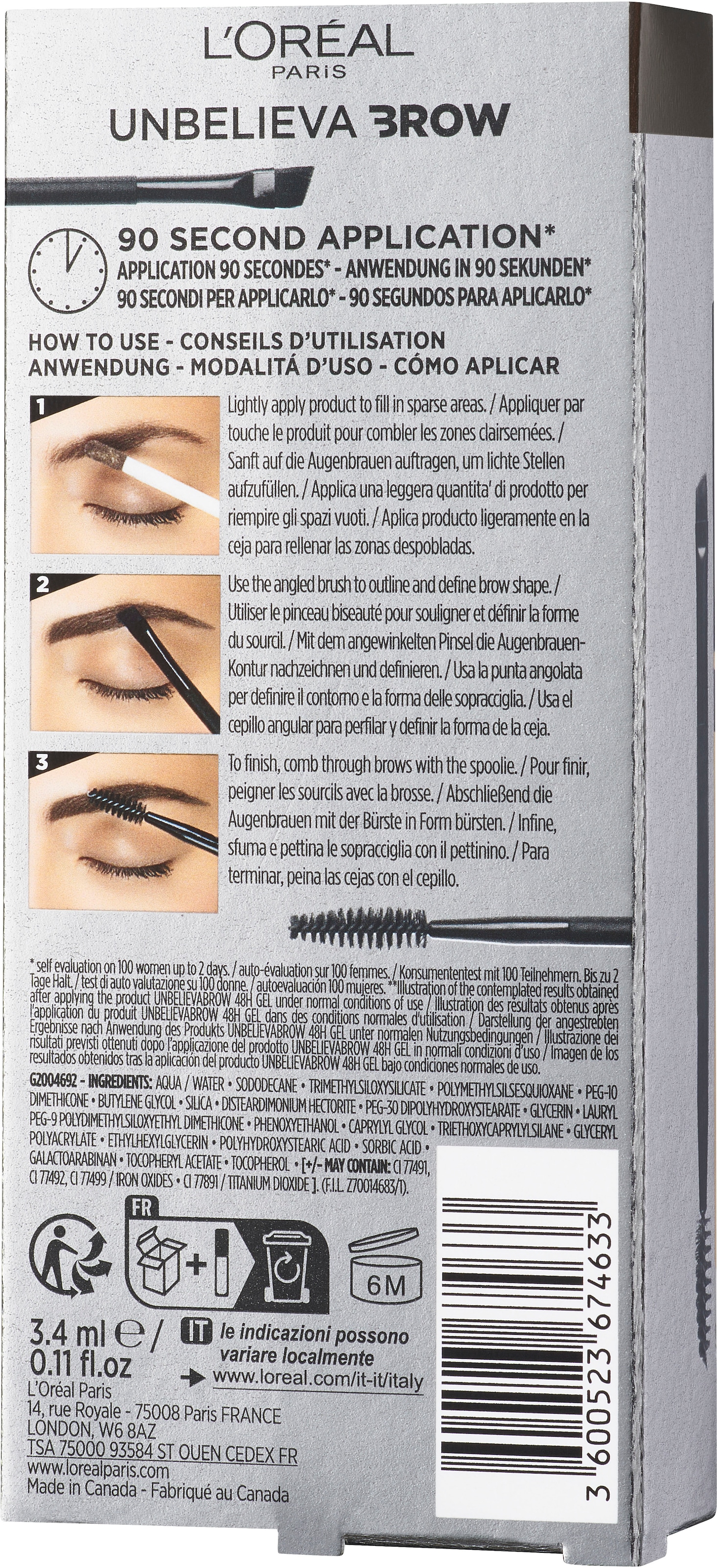 L'ORÉAL PARIS Augenbrauen-Gel »Unbelieva Brow«, mit unterschiedlichen Applikatoren