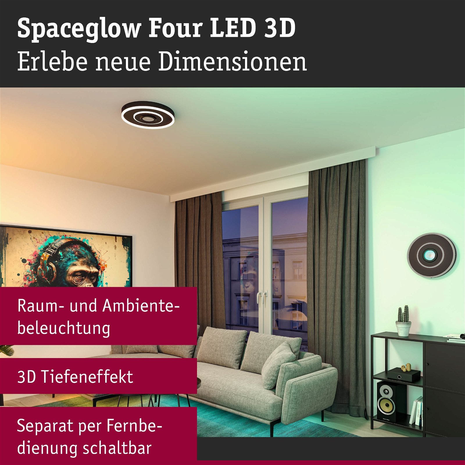 Paulmann LED Deckenleuchte »Spaceglow Four RGB+ 320lm / 800lm 230V 22W Schwarz matt«, 1 flammig, dimmbar