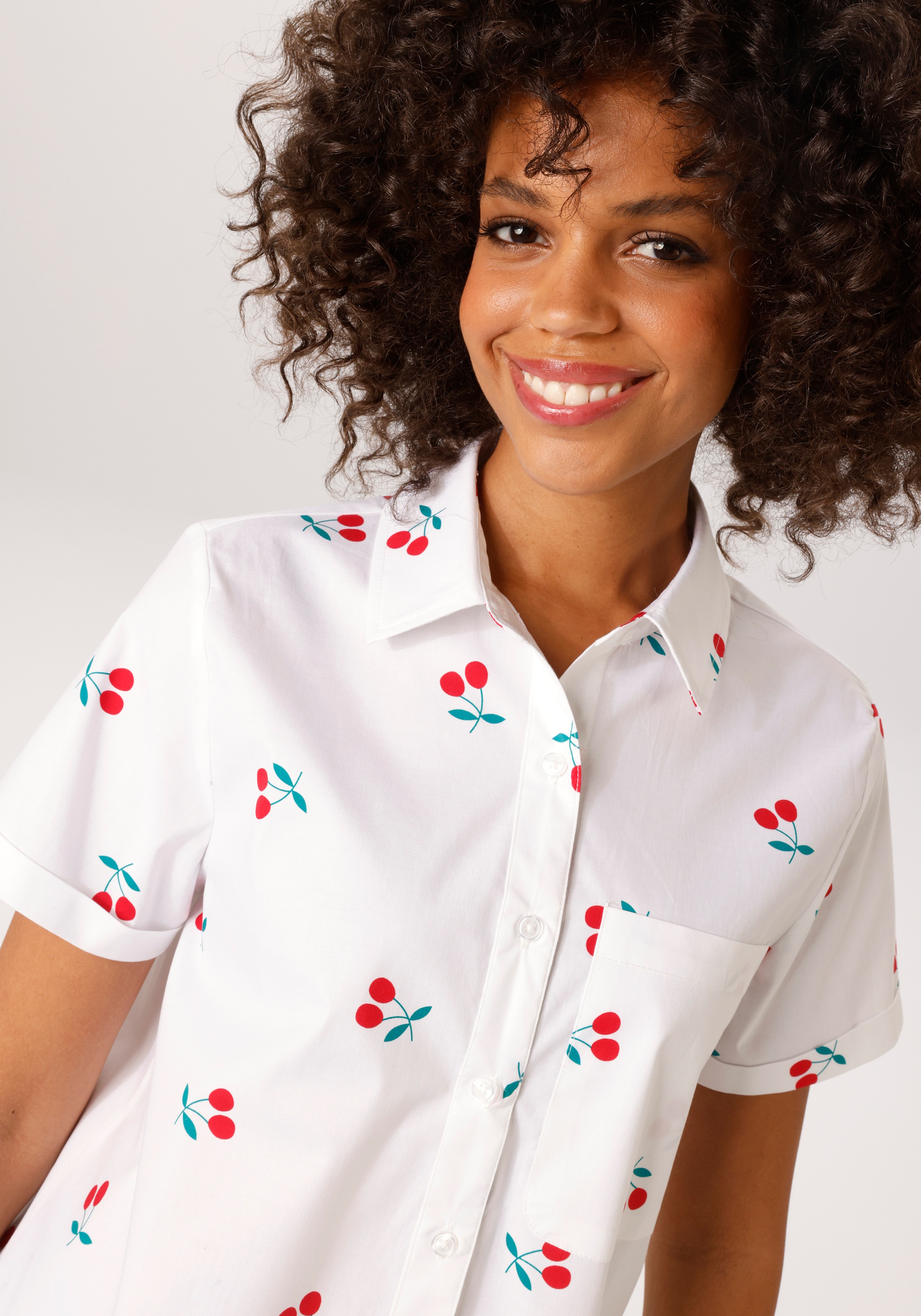 Aniston Casual Women Shirt Blouse White-Red-Green 40 2